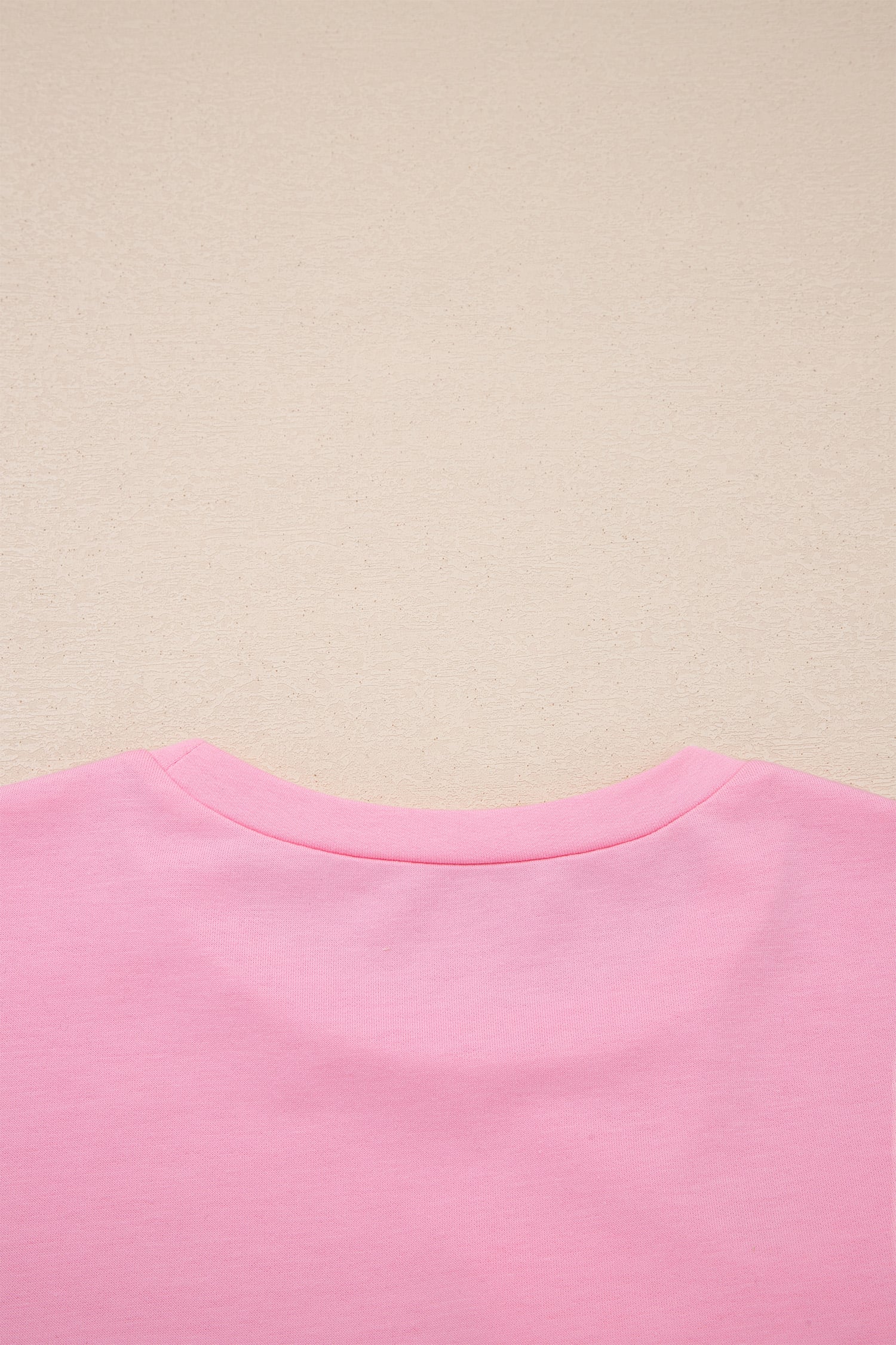 Pink Solid Color Raw Edge Bow Patch Loose T Shirt