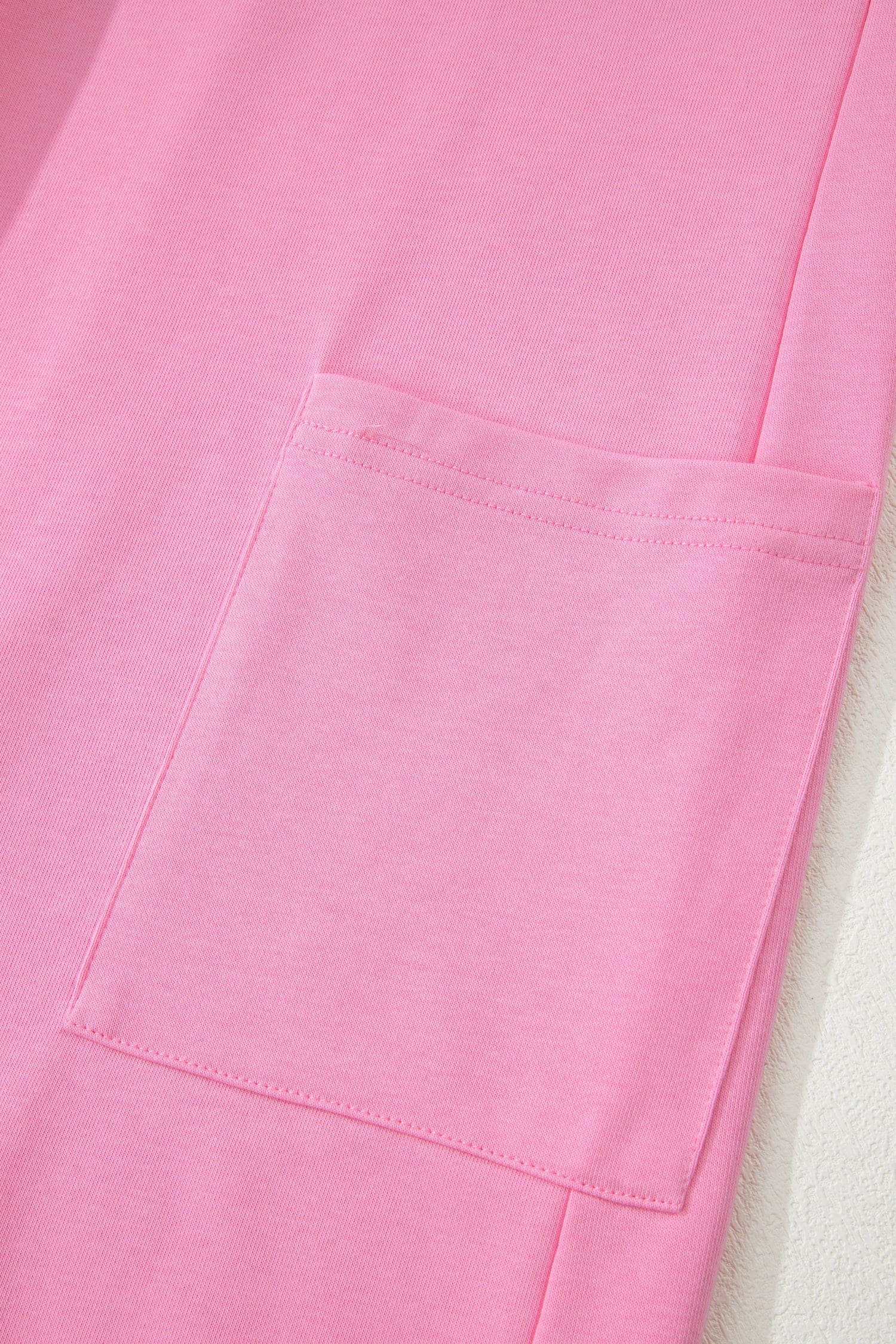 Pink Solid Color Raw Edge Half Sleeve Pocketed Loose Romper