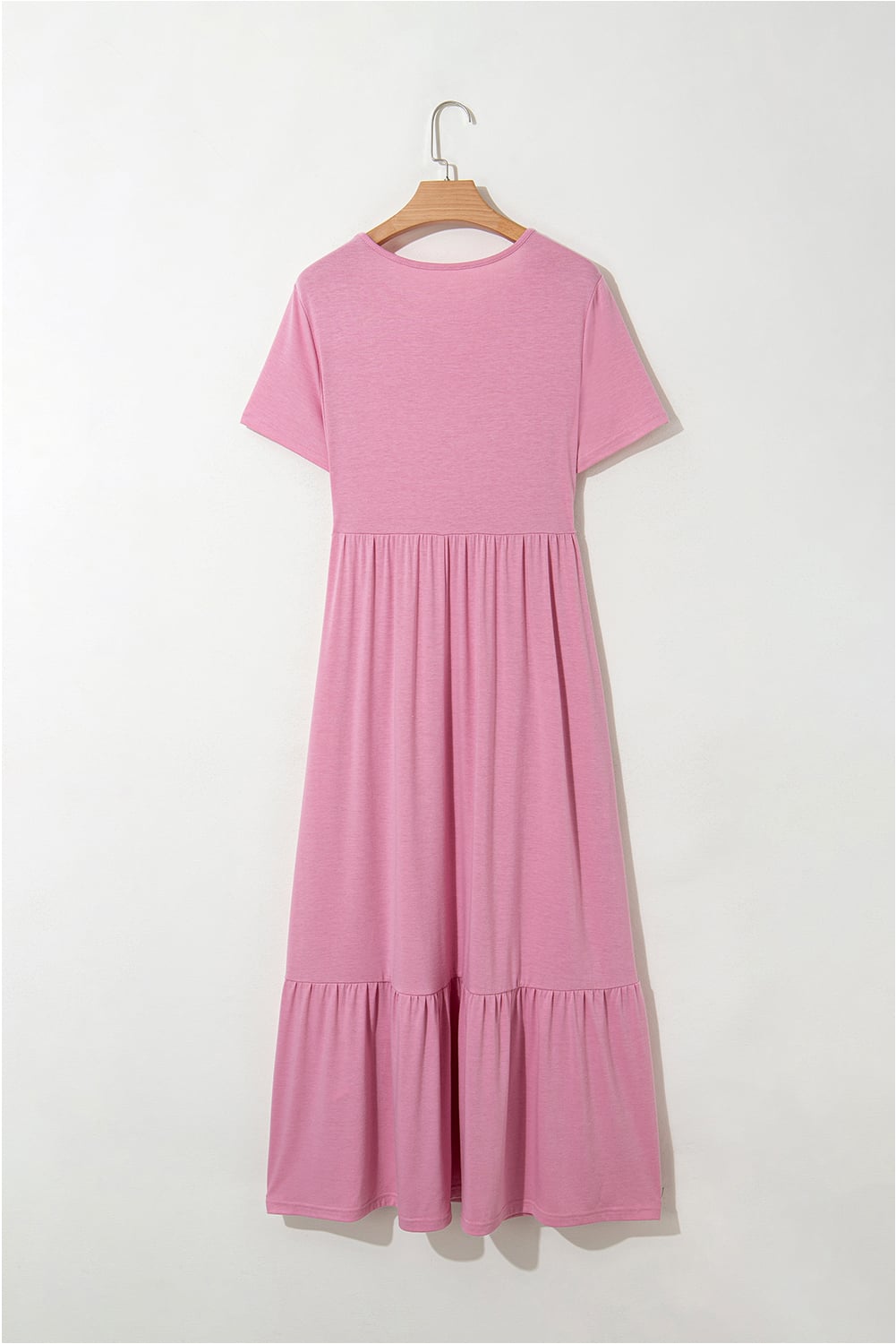 Pink Solid Color T-shirt High Waist Pocketed Long Dress