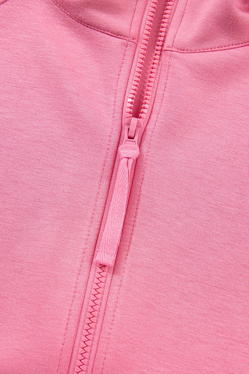 Pink Solid Color Zip Up Hoodie Drawstring Loose Pants Set