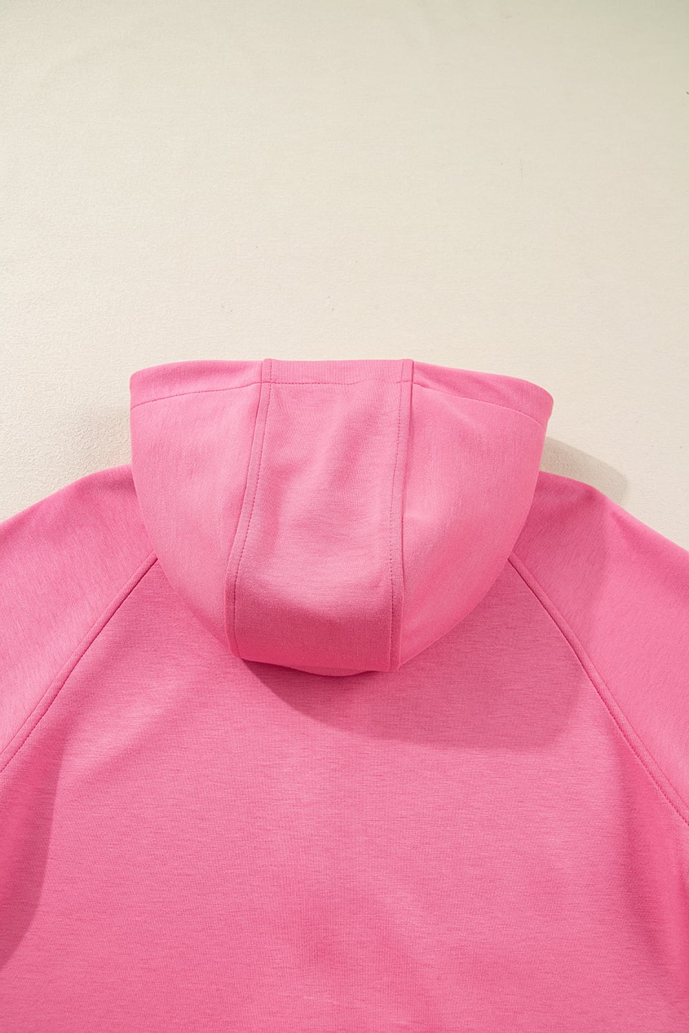 Pink Solid Color Zip Up Hoodie Drawstring Loose Pants Set