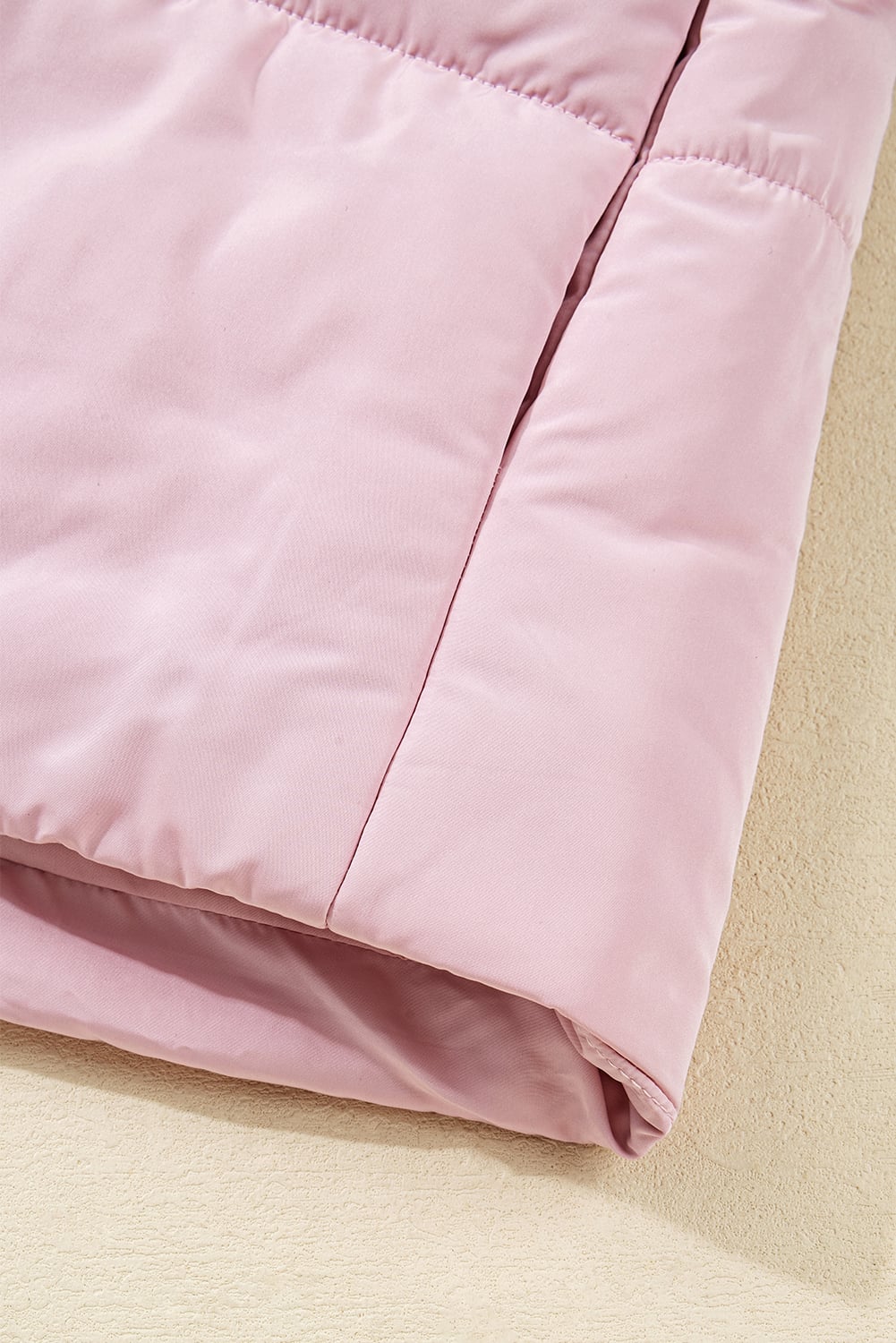 Pink Stand Neck Flutter Sleeve Snap Button Puffer Vest