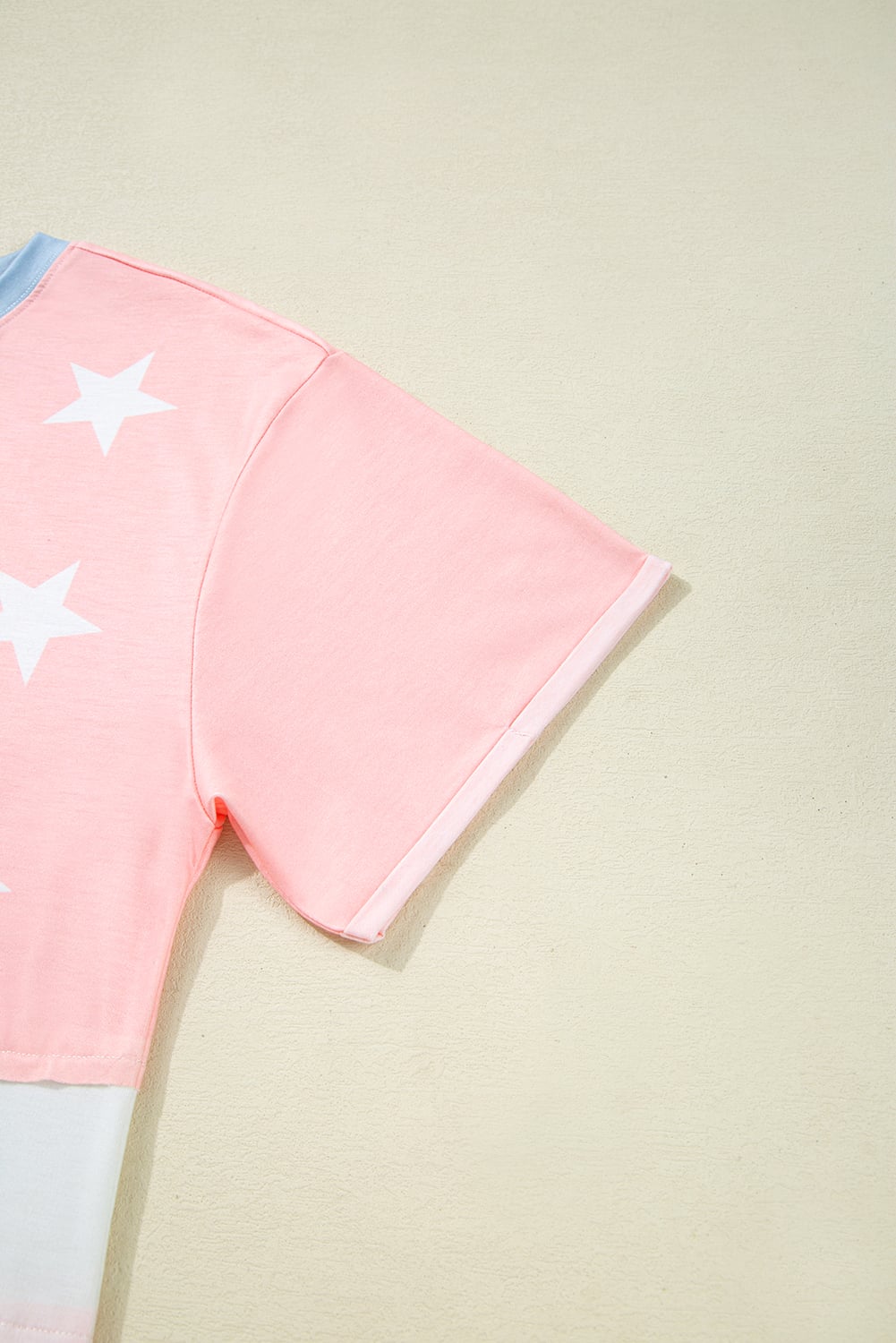 Pink Stars and Stripes Printed Crewneck Independence Day T Shirt