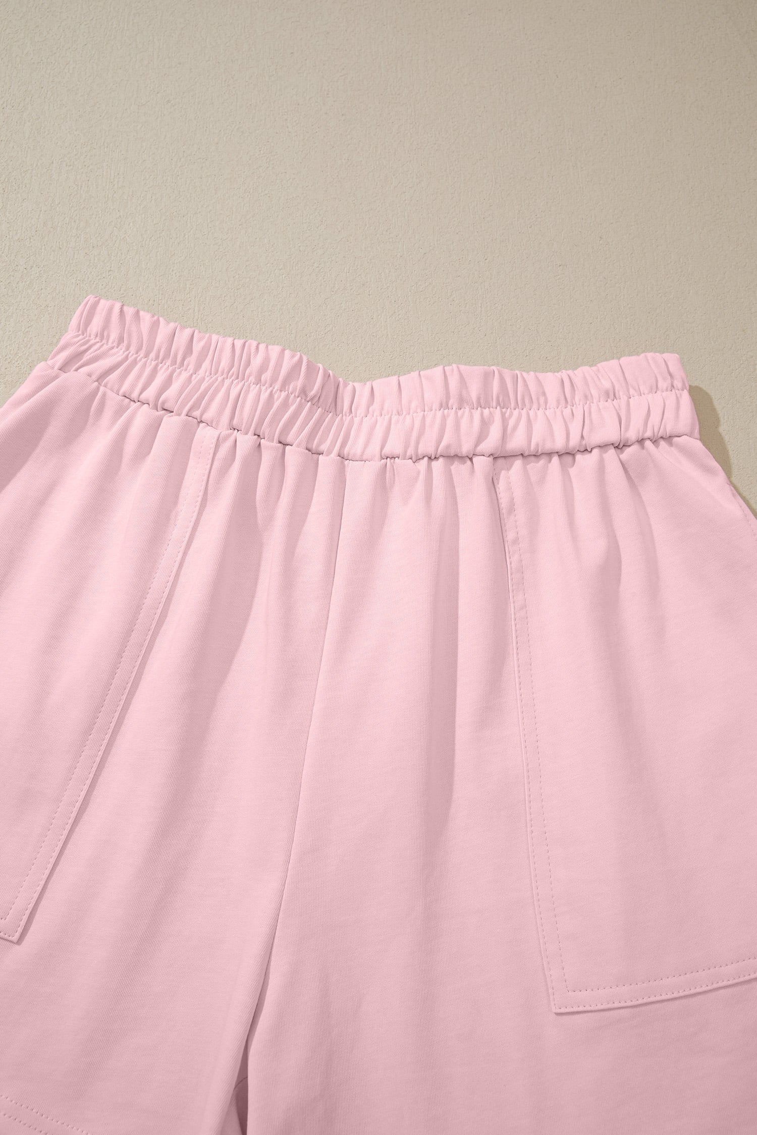 Pink Stitched Detail Loose Tank Top Cotton 2pcs Short Set