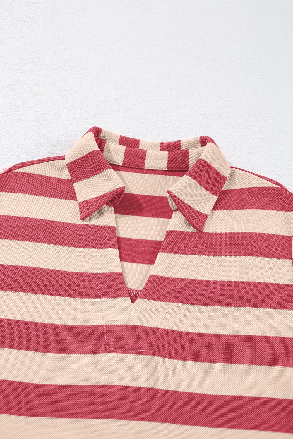 Pink Stripe Collared V Neck Long Sleeve Loose Casual Dress