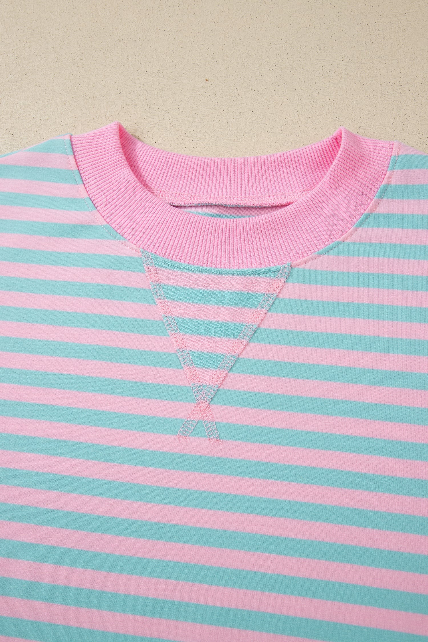 Pink Stripe Color Block Detail Long Sleeve Pullover Elastic Waist Pull On Shorts 2pcs Set