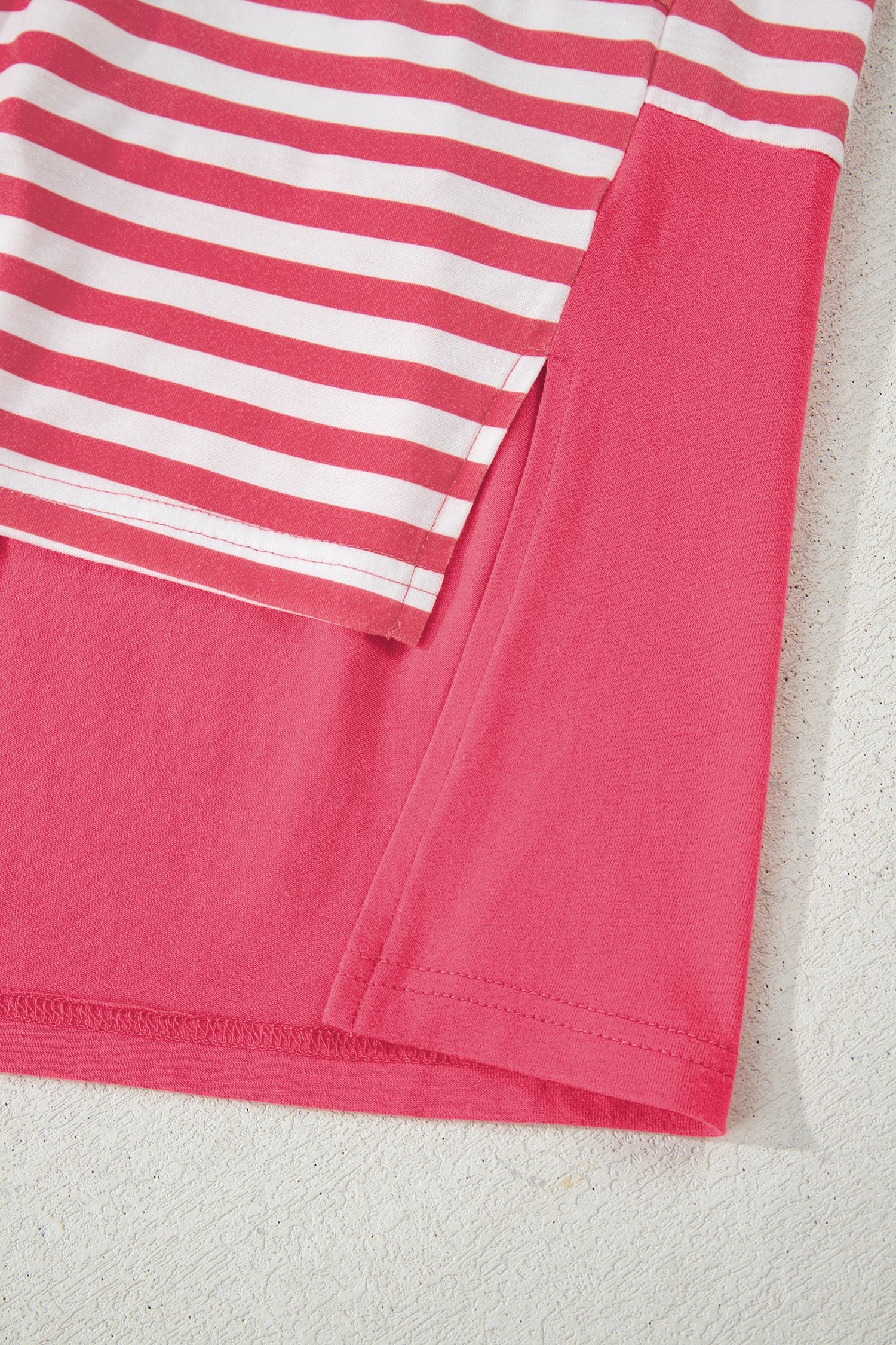 Pink Stripe Color Block Patchwork Drop Shoulder Long Sleeve Tunic Top