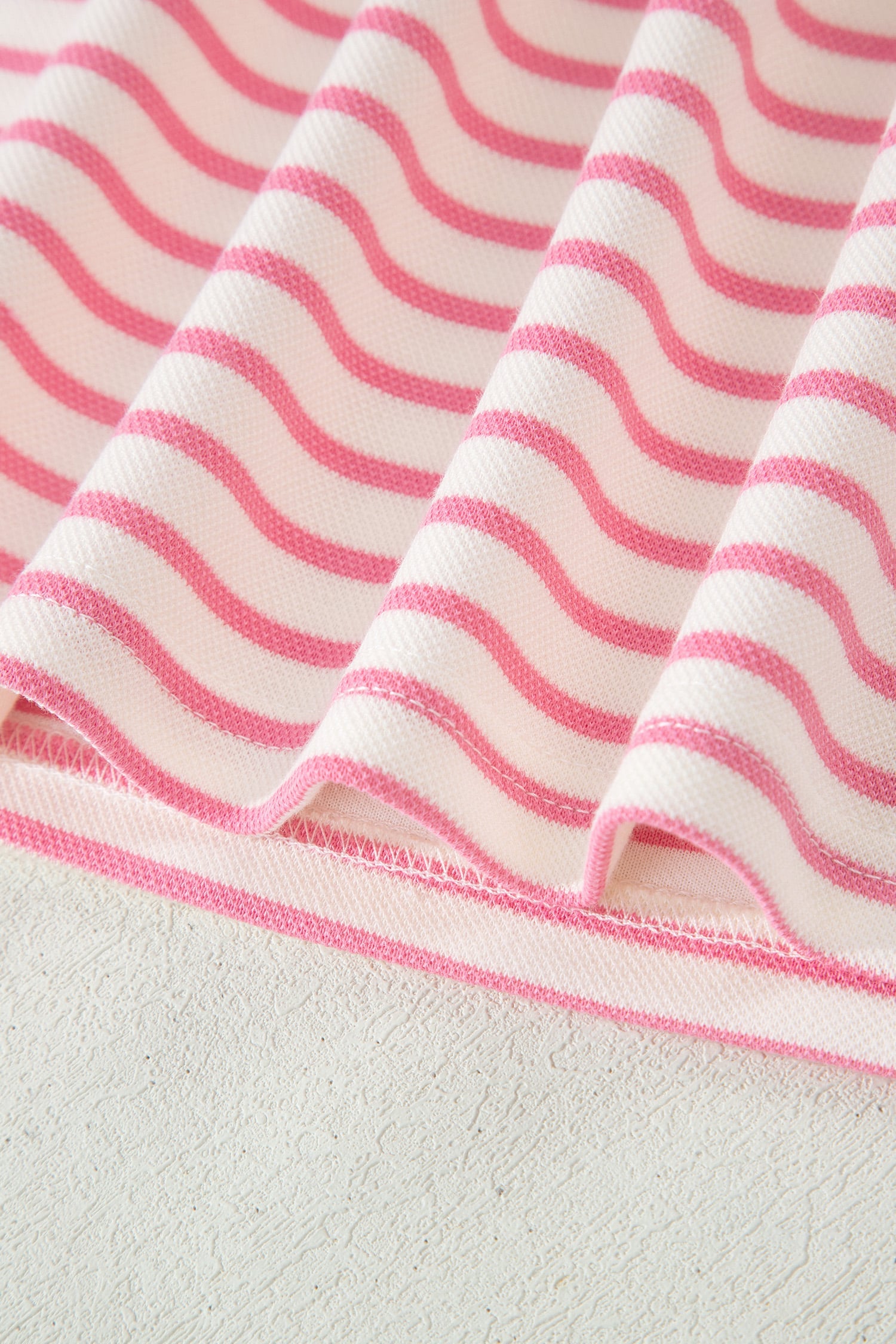 Pink Stripe Color Block Patchwork Polo Tee Drawstring Elastic Waist 2pcs Skort Set