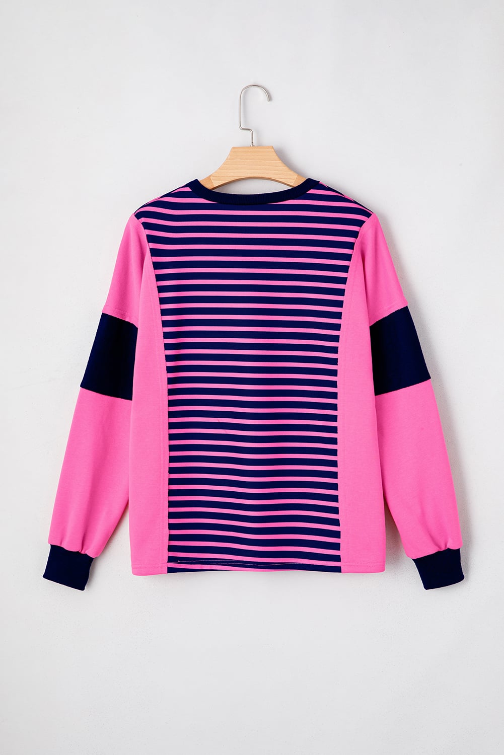 Pink Stripe Color Block V Neck Loose Fit Long Sleeve Top