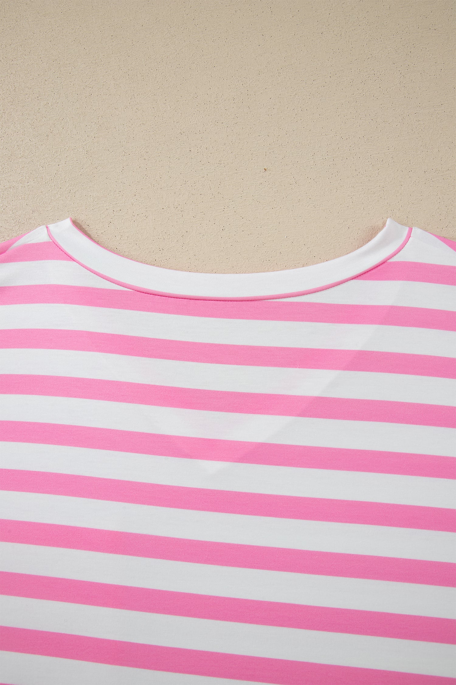 Pink Stripe Colorblock Patched Pocket V Neck Plus Size Tee