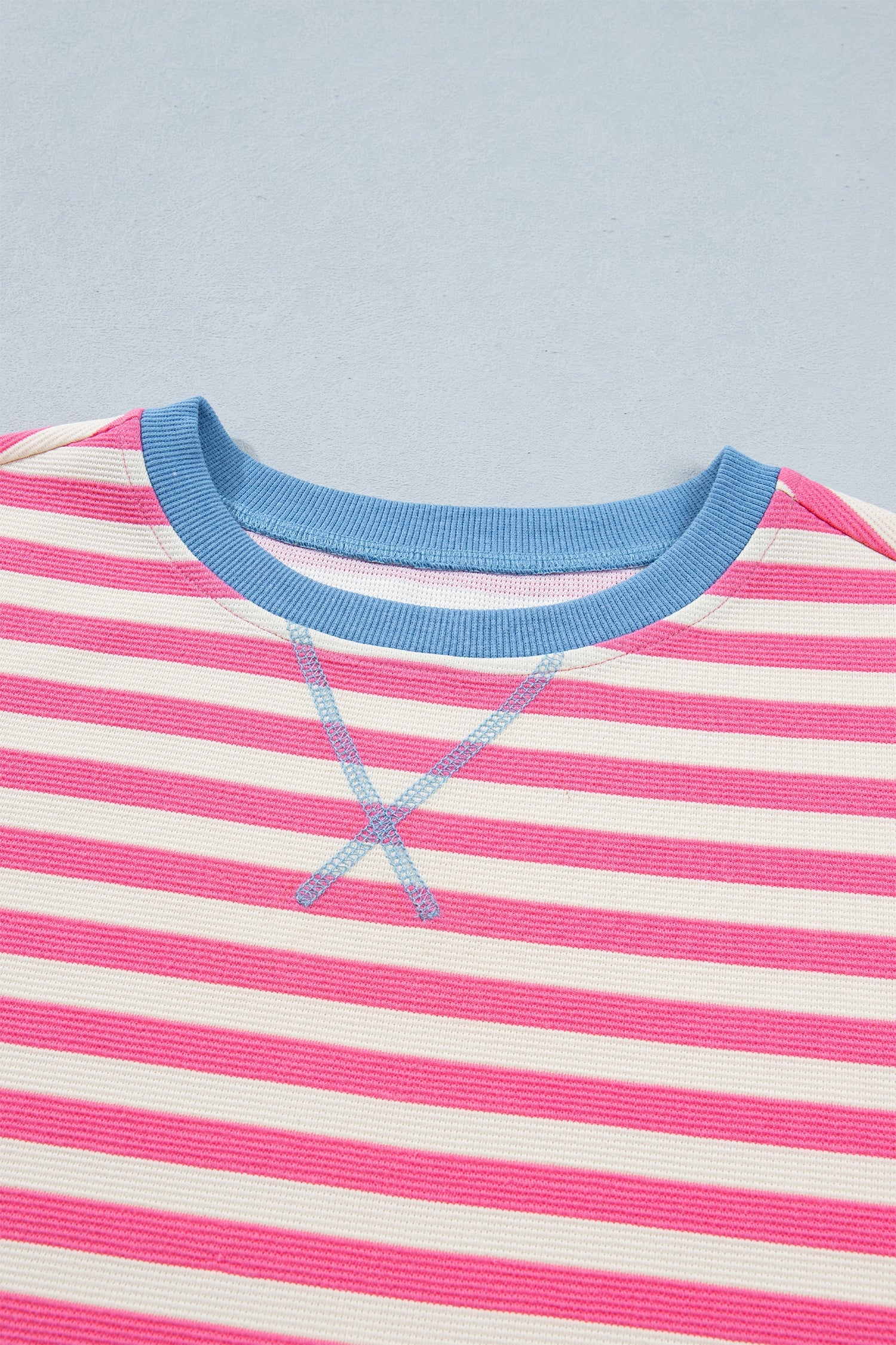 Pink Stripe Contrast Patchwork Short Sleeve Loose Tee