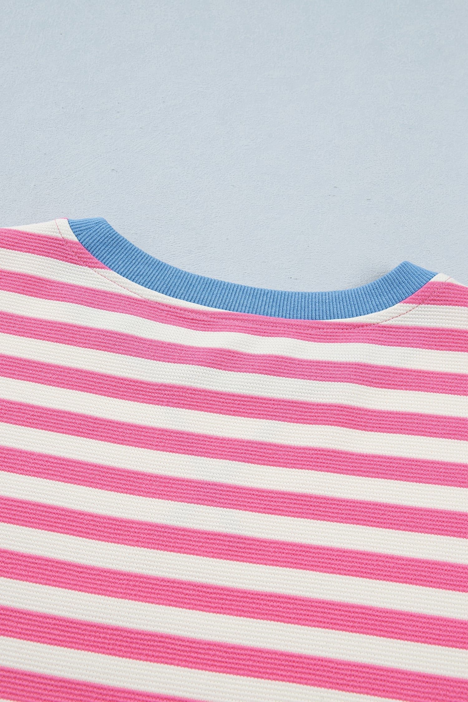 Pink Stripe Contrast Patchwork Short Sleeve Loose Tee