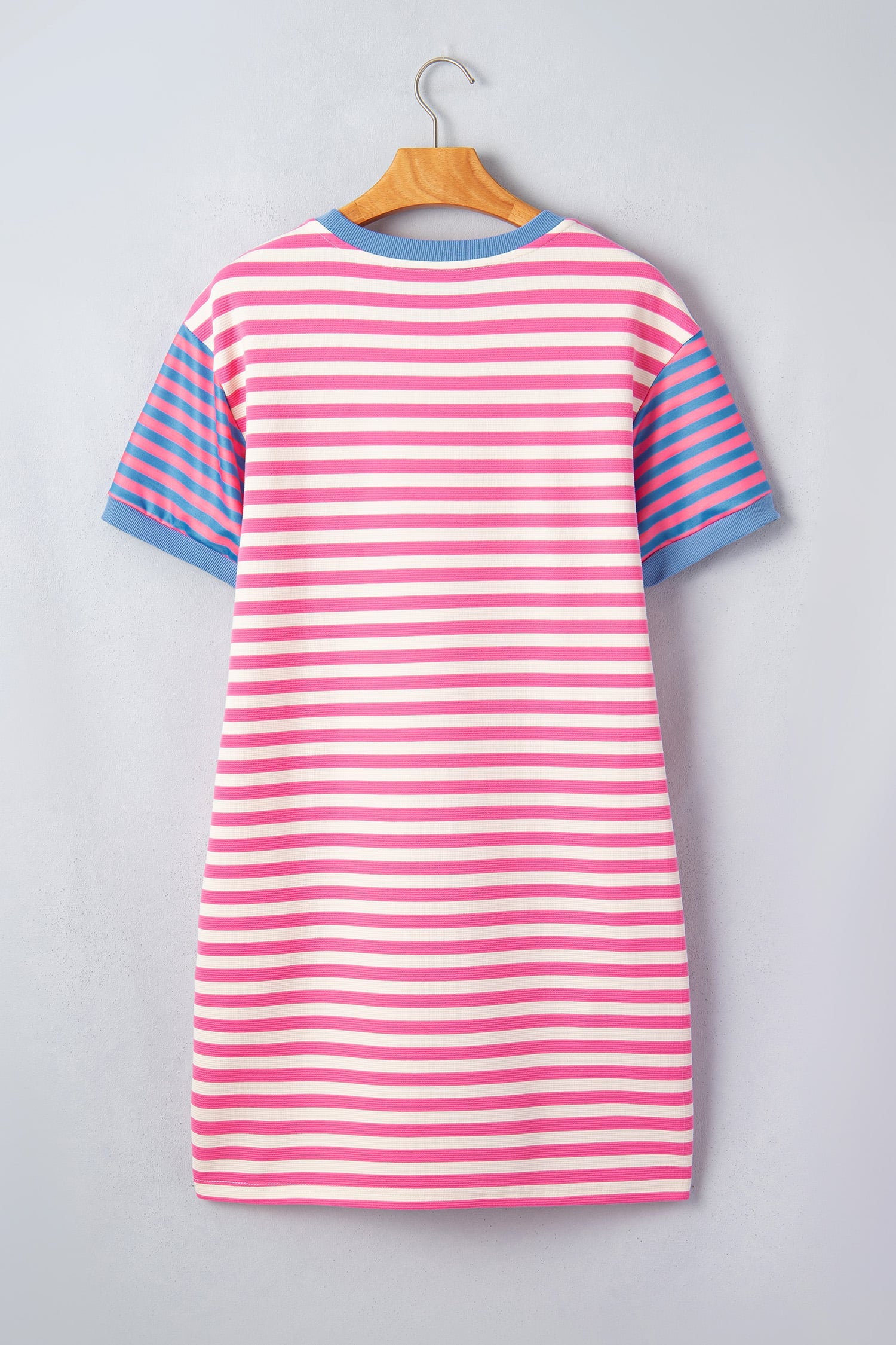 Pink Stripe Contrast Patchwork Short Sleeve T Shirt Shift Dress