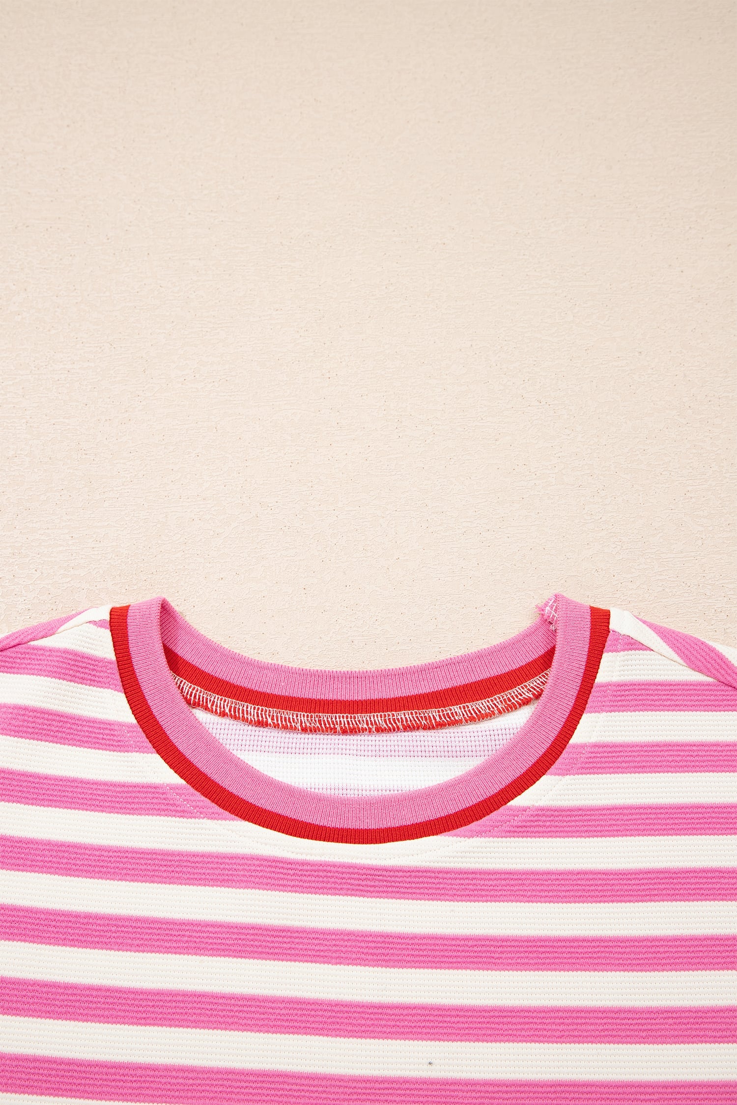 Pink Stripe Contrast Trim Short Sleeve Top Loose Shorts 2pcs Casual Outfit