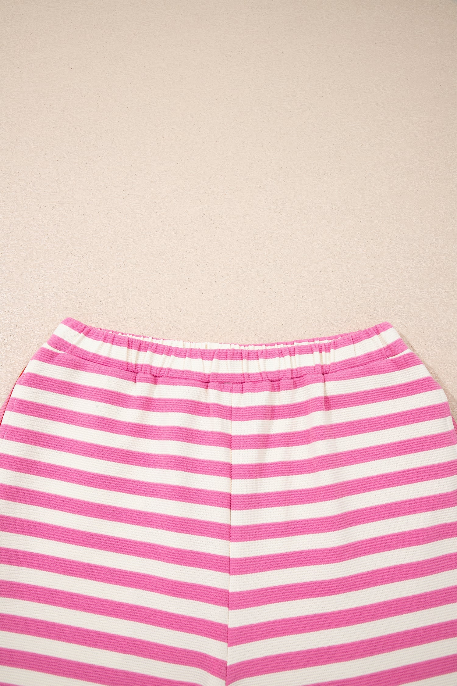 Pink Stripe Contrast Trim Short Sleeve Top Loose Shorts 2pcs Casual Outfit