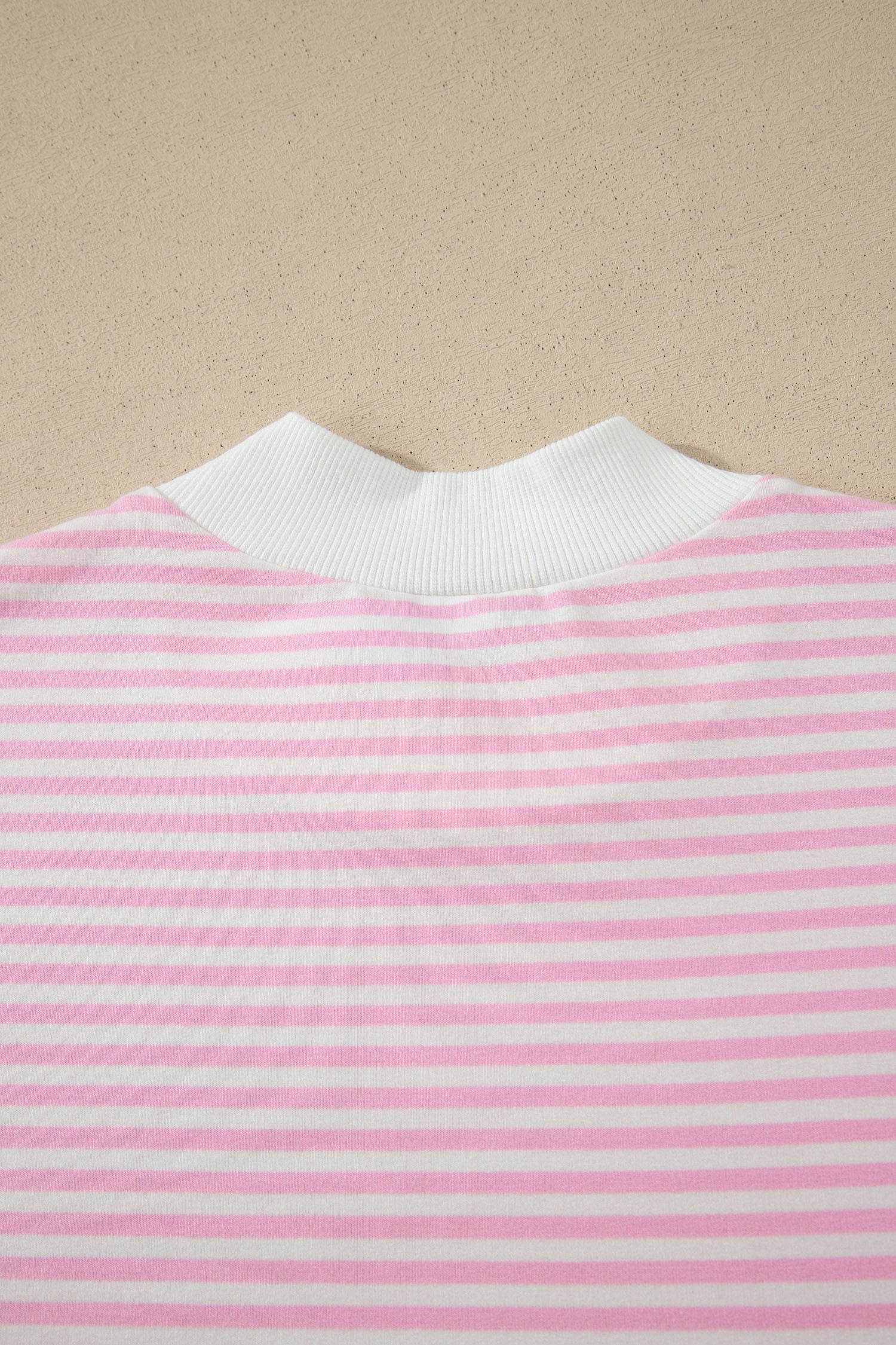 Pink Stripe Cuffed Short Sleeve Contrast Mock Neck Tee Dress