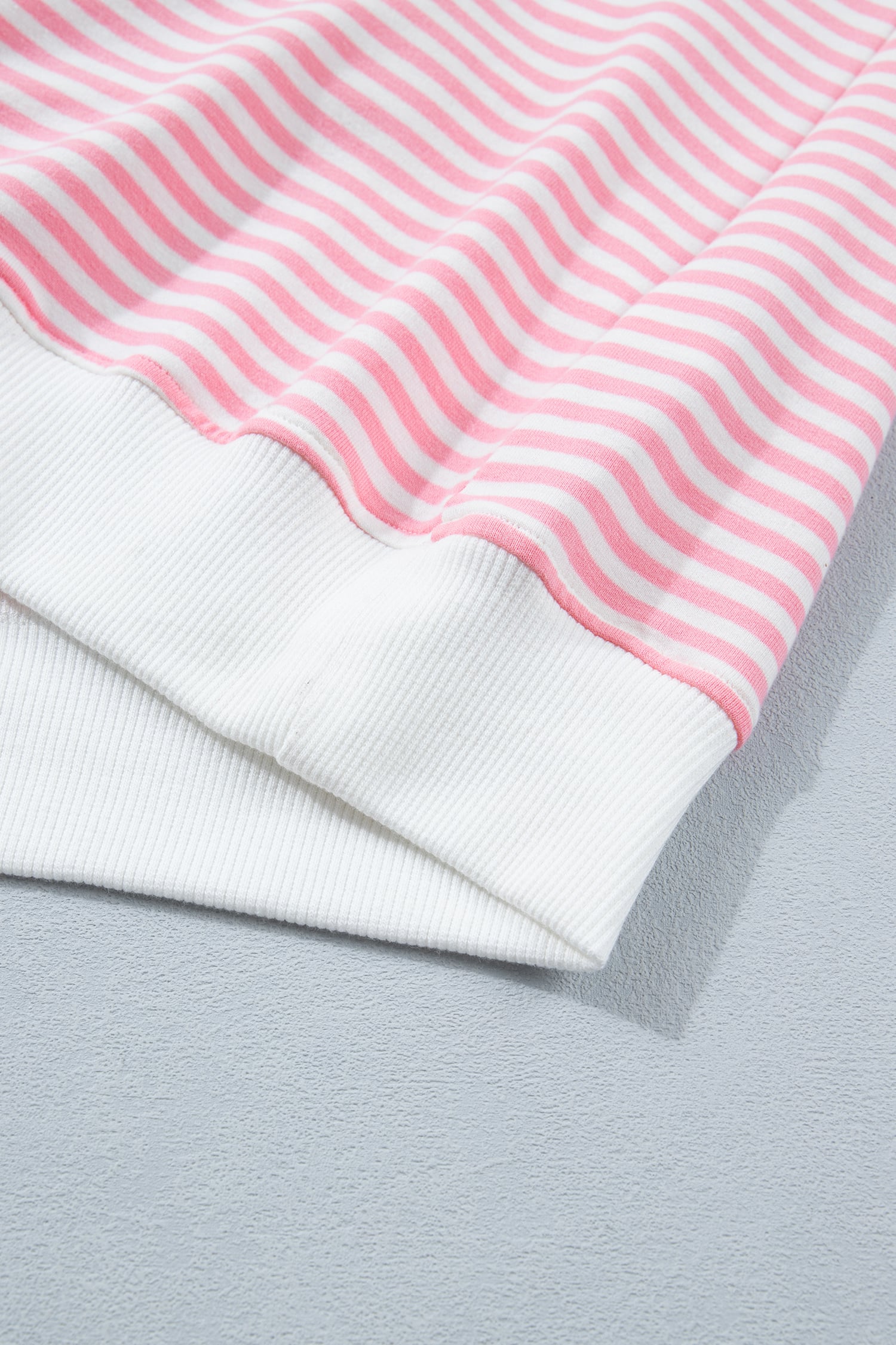Pink Stripe Cuffed Sleeve Contrast Mock Neck Tee Casual 2pcs Short Set