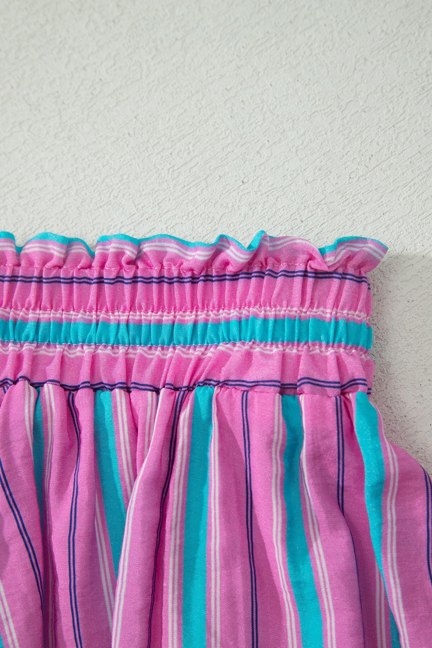 Pink Stripe Dolman Short Sleeve Blouse Drawstring Elastic Waist Loose Short Set