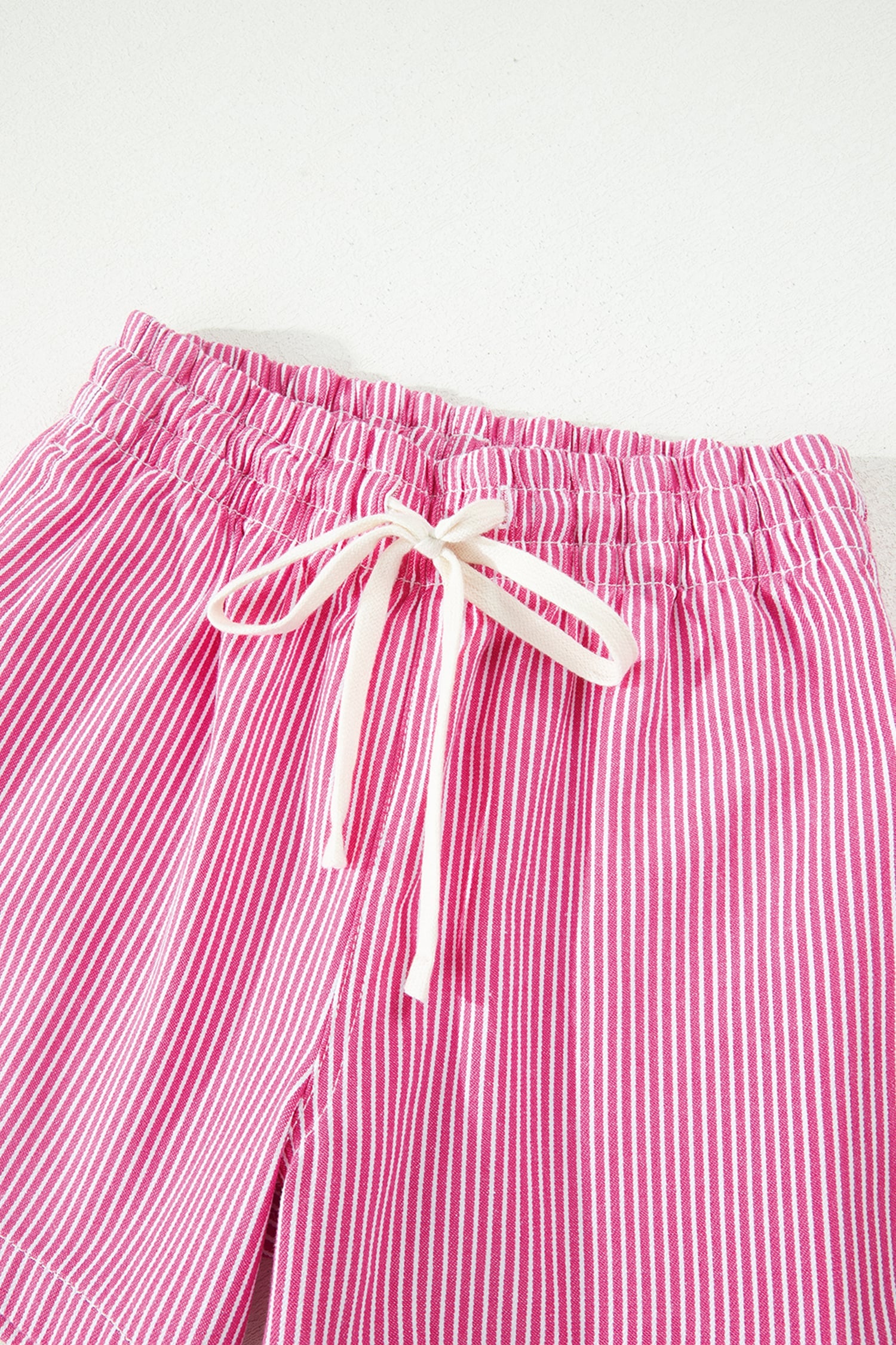 Pink Stripe Drawstring Elastic Waist Casual Denim Shorts