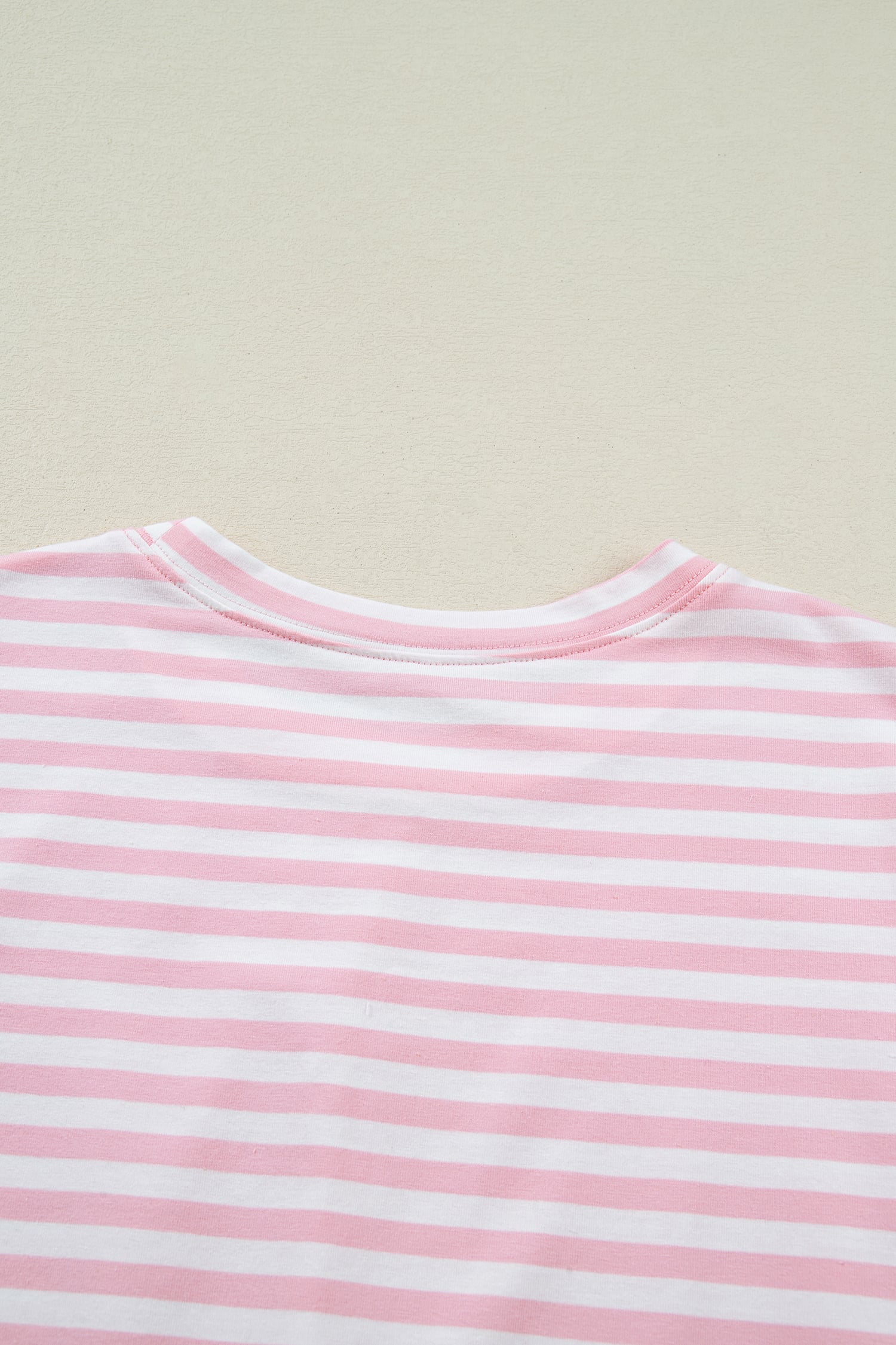 Pink Stripe Drop Shoulder Round Neck Top and Buttoned Straight Pants Two Piece Set