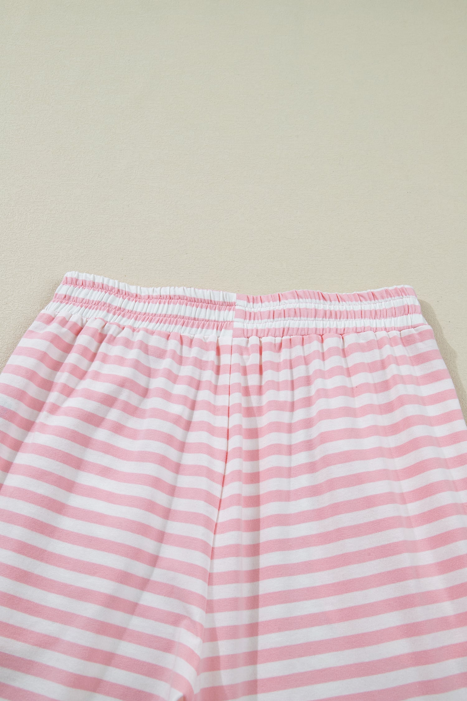 Pink Stripe Drop Shoulder Round Neck Top and Buttoned Straight Pants Two Piece Set