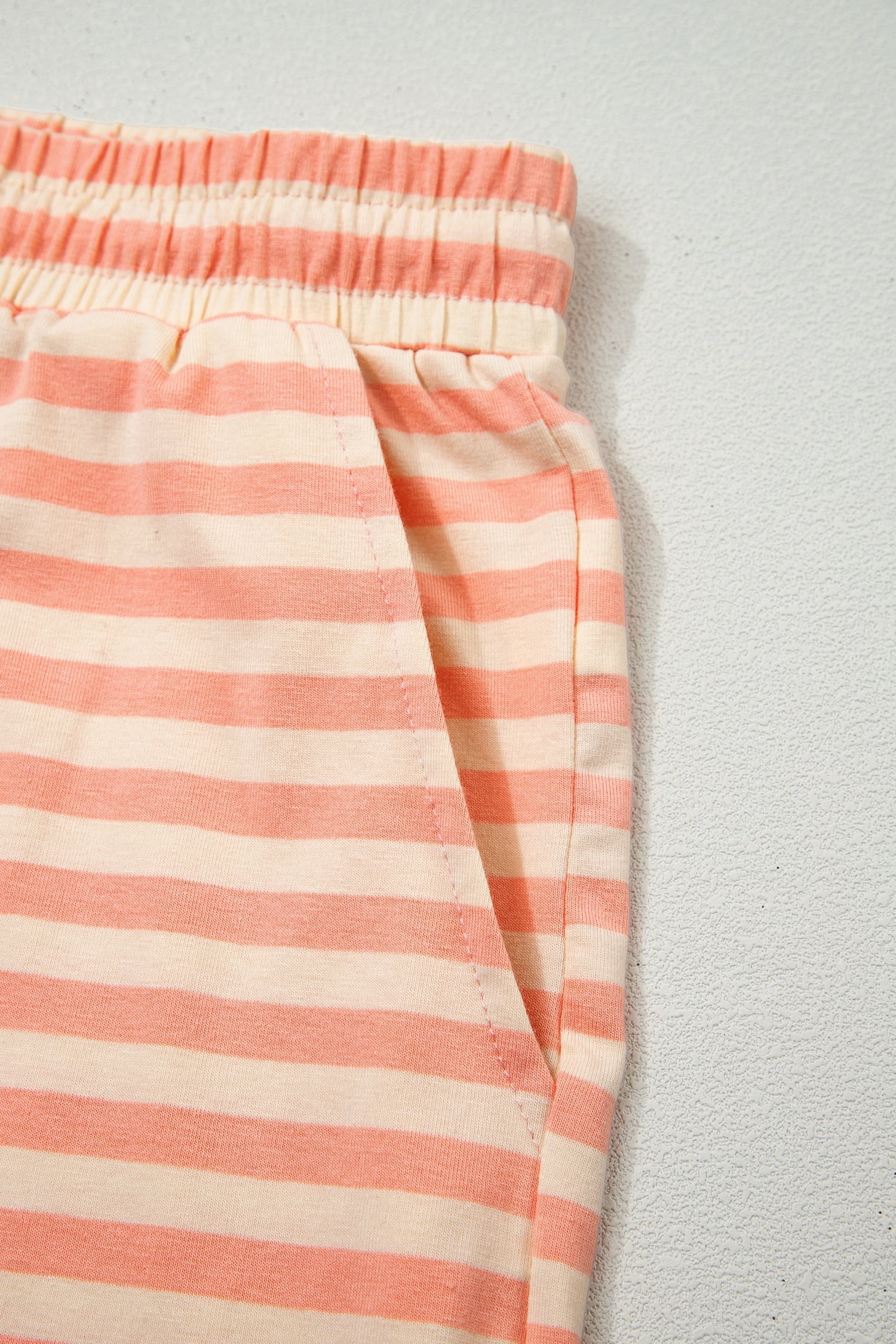 Pink Stripe Drop Shoulder T Shirt and Shorts Plus Size Summer Set