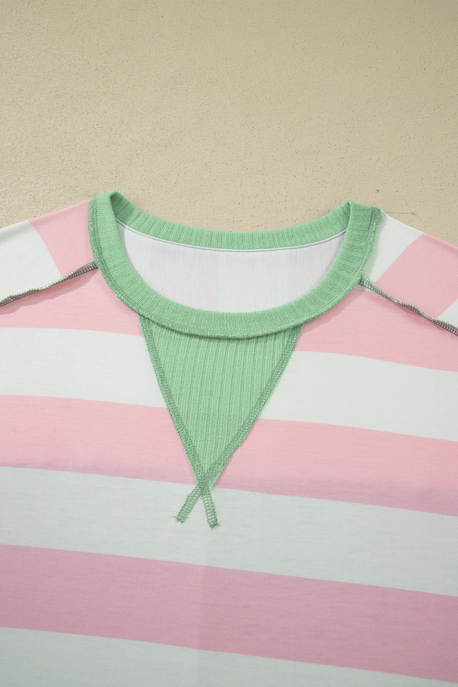 Pink Stripe Exposed Seam Ribbed Patchwork Oversized Tee