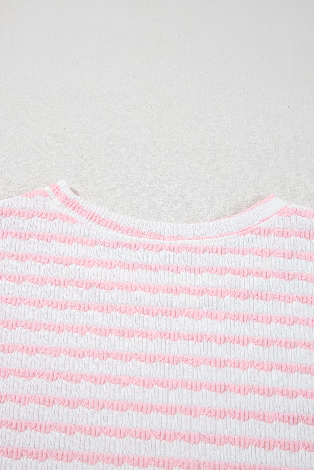 Pink Stripe Knitted Short Sleeve Top and Drawstring Shorts Set
