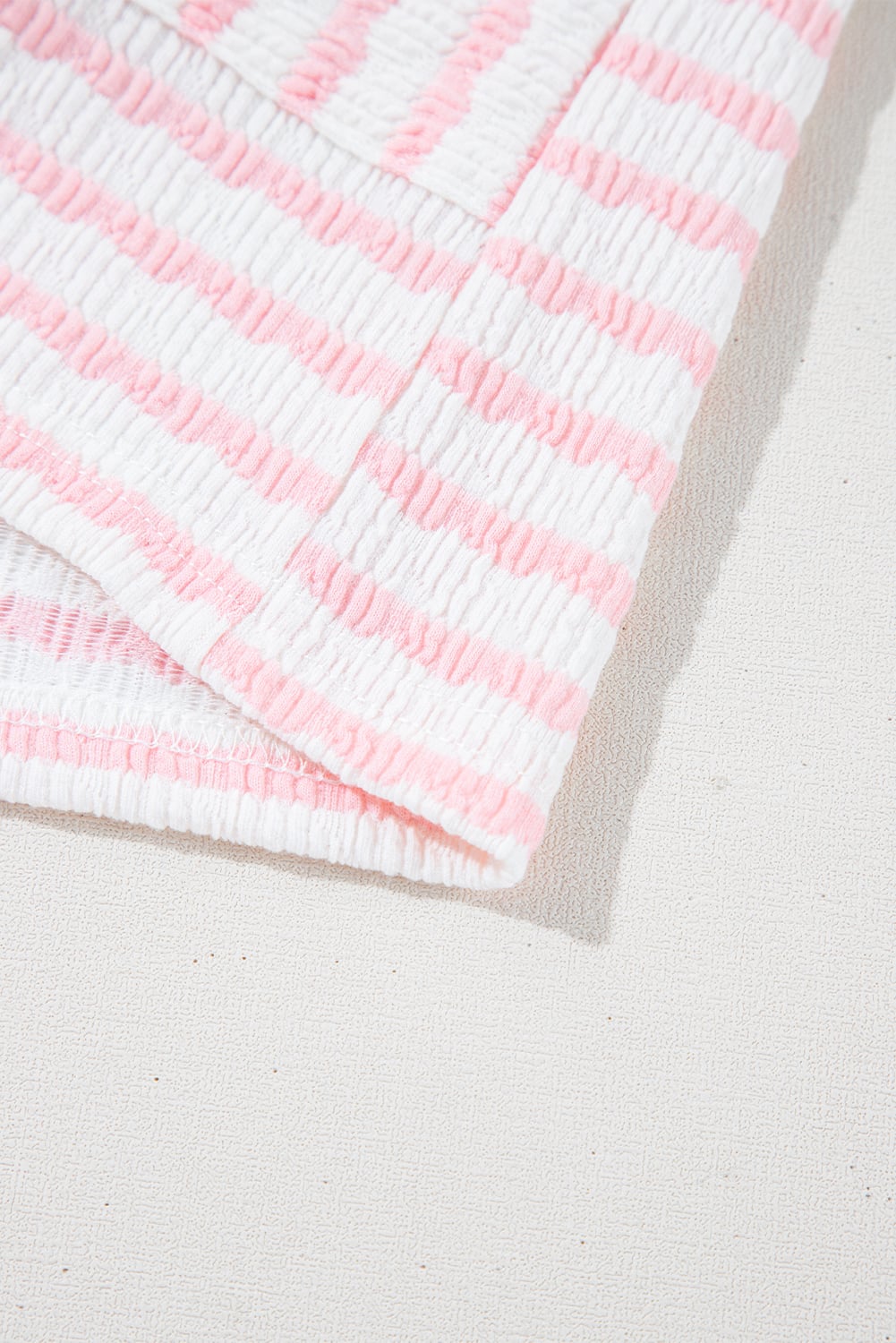 Pink Stripe Knitted Short Sleeve Top and Drawstring Shorts Set