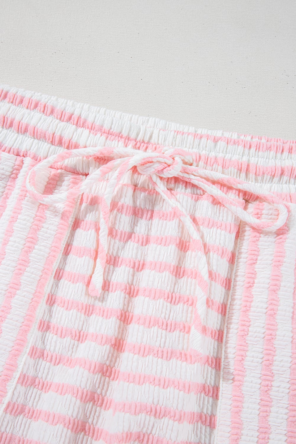 Pink Stripe Knitted Short Sleeve Top and Drawstring Shorts Set