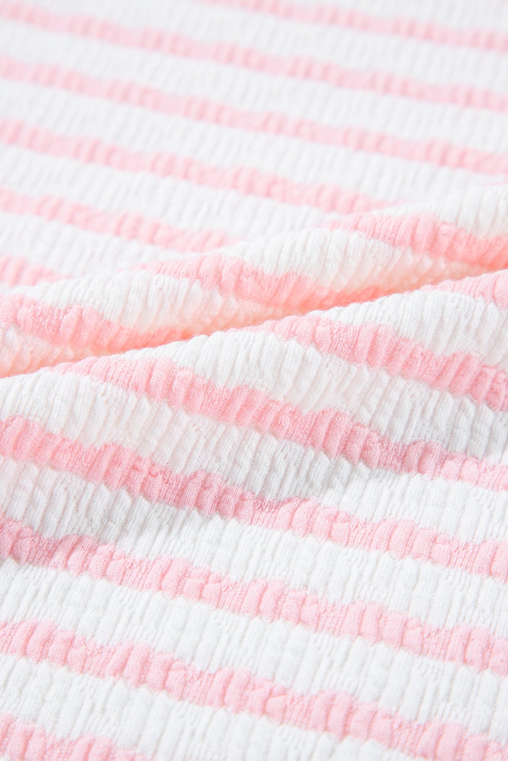 Pink Stripe Knitted Short Sleeve Top and Drawstring Shorts Set