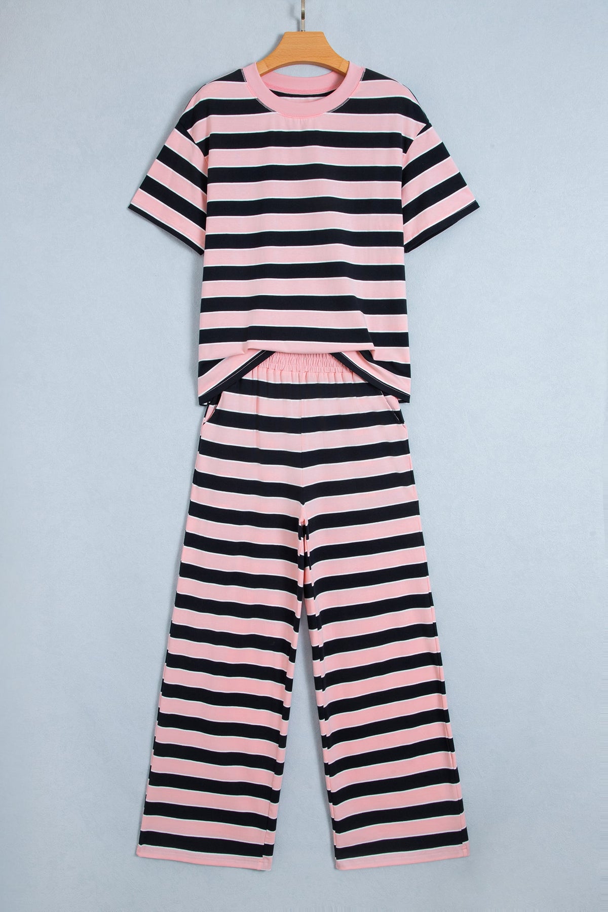 Pink Stripe Loose Tee and Pants Two Piece Set