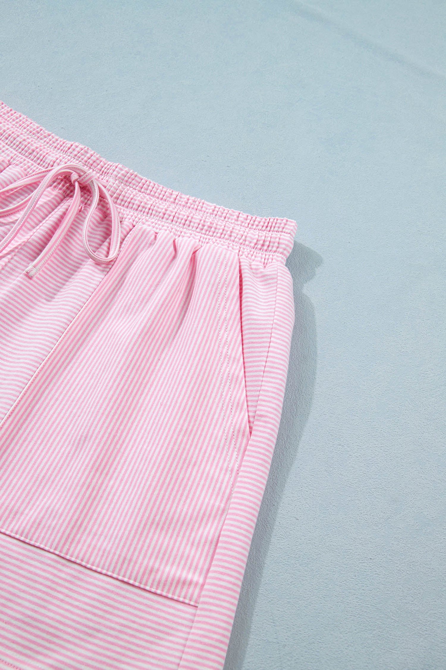 Pink Stripe Matching Oversized Tee and Drawstring Shorts Set