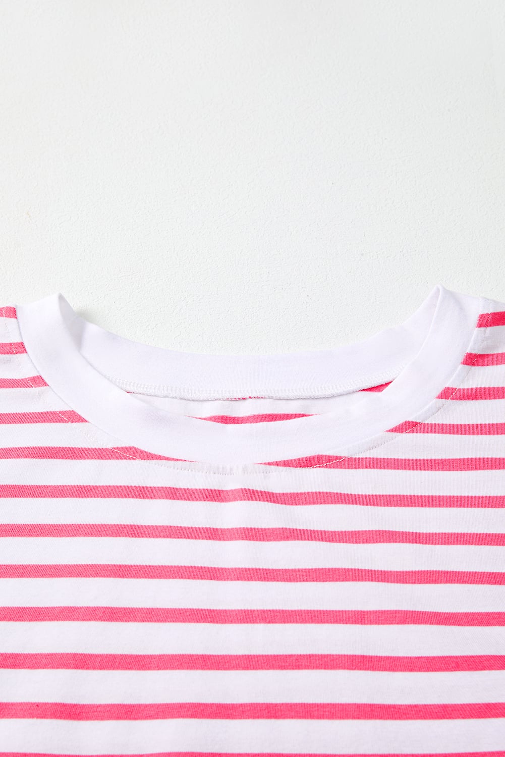 Pink Stripe Mixed Pattern Patchwork Uneven Hem Loose Tee