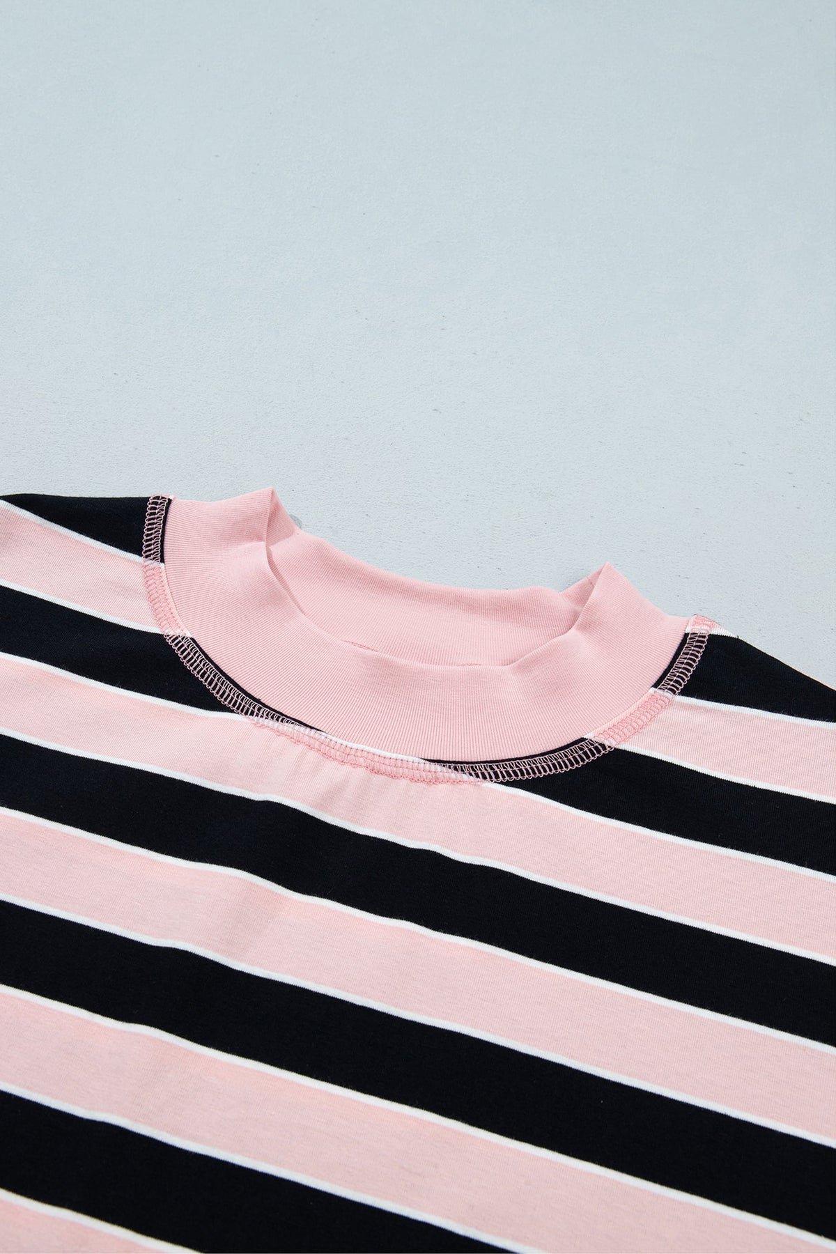 Pink Stripe Oversized Long Sleeve Top Elastic Waist Shorts Casual 2pcs Set