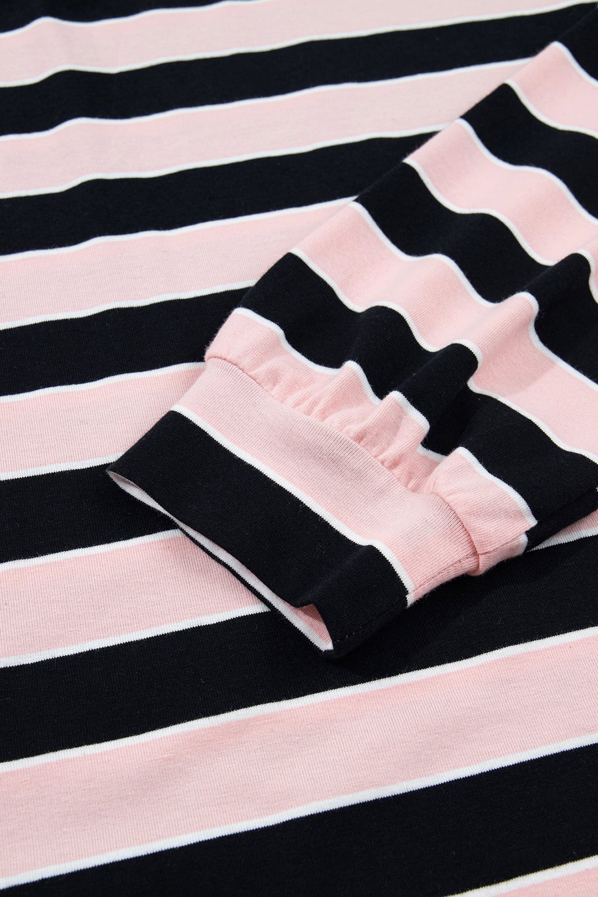 Pink Stripe Oversized Long Sleeve Top Elastic Waist Shorts Casual 2pcs Set