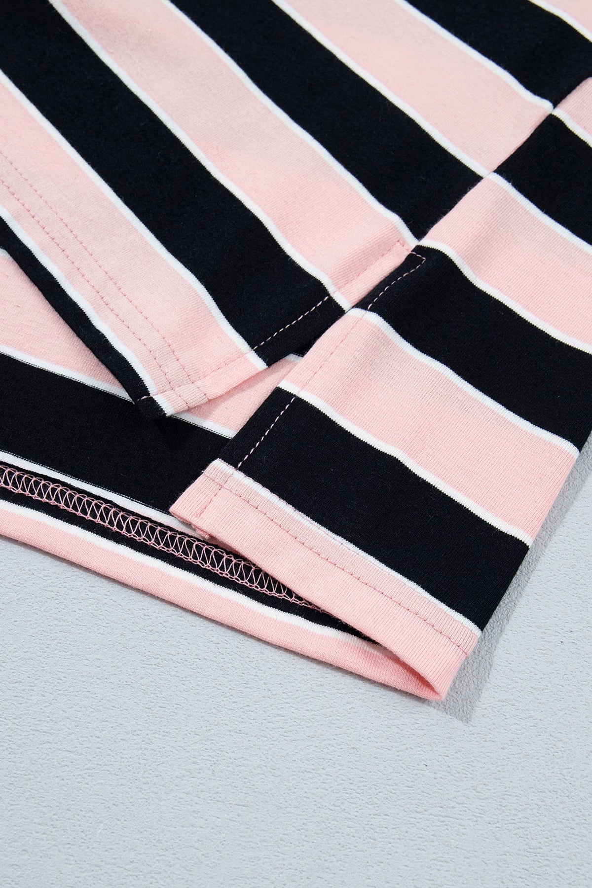 Pink Stripe Oversized Long Sleeve Top Elastic Waist Shorts Casual 2pcs Set