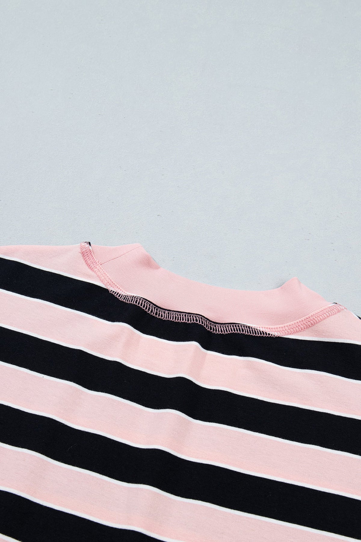 Pink Stripe Oversized Long Sleeve Top Elastic Waist Shorts Casual 2pcs Set