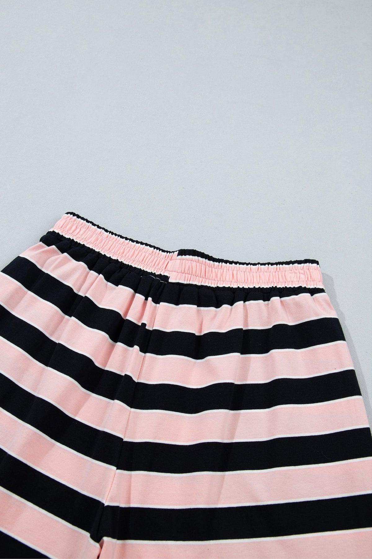 Pink Stripe Oversized Long Sleeve Top Elastic Waist Shorts Casual 2pcs Set