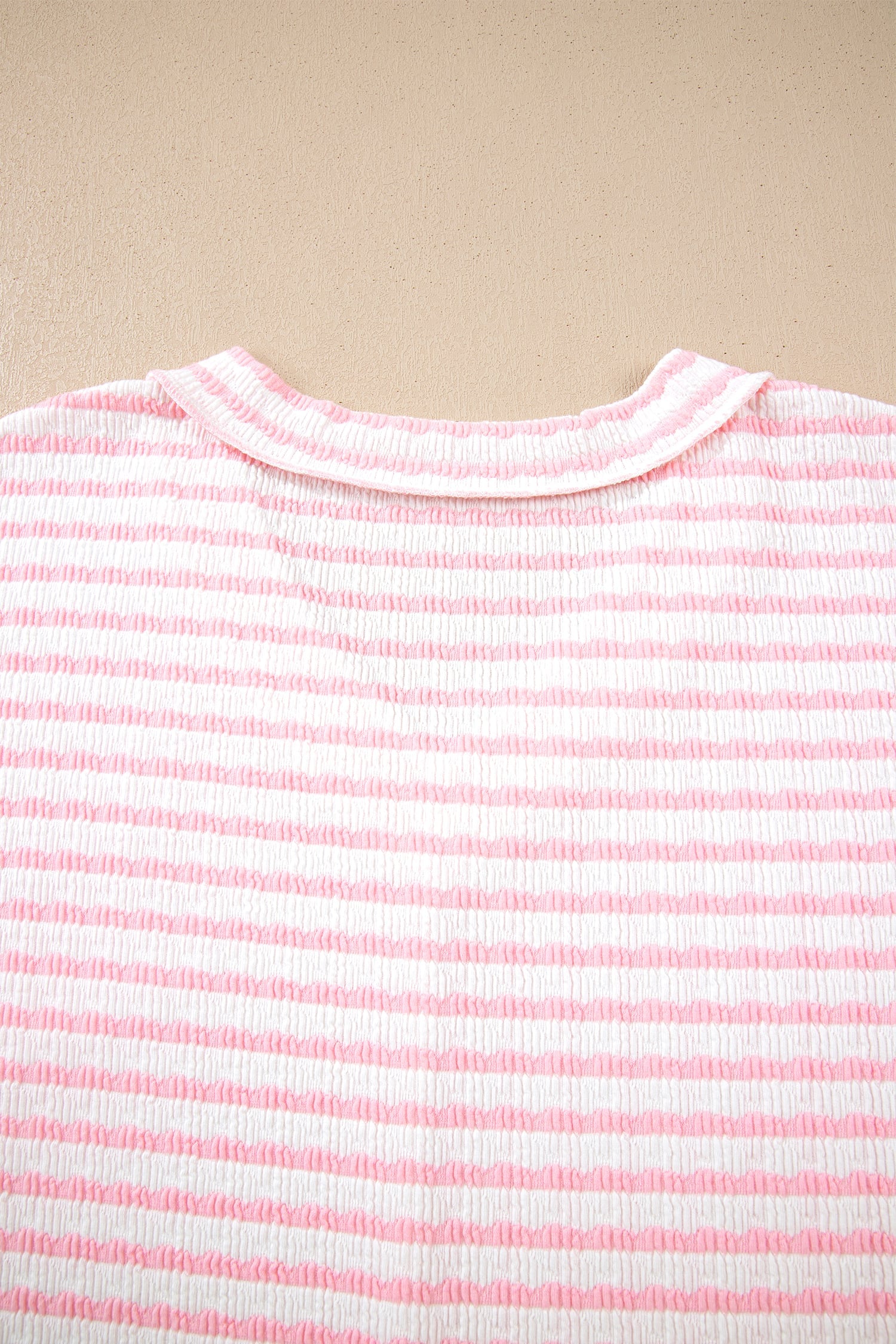 Pink Stripe Plus Size V Neck Exposed Seam Patchwork T Shirt