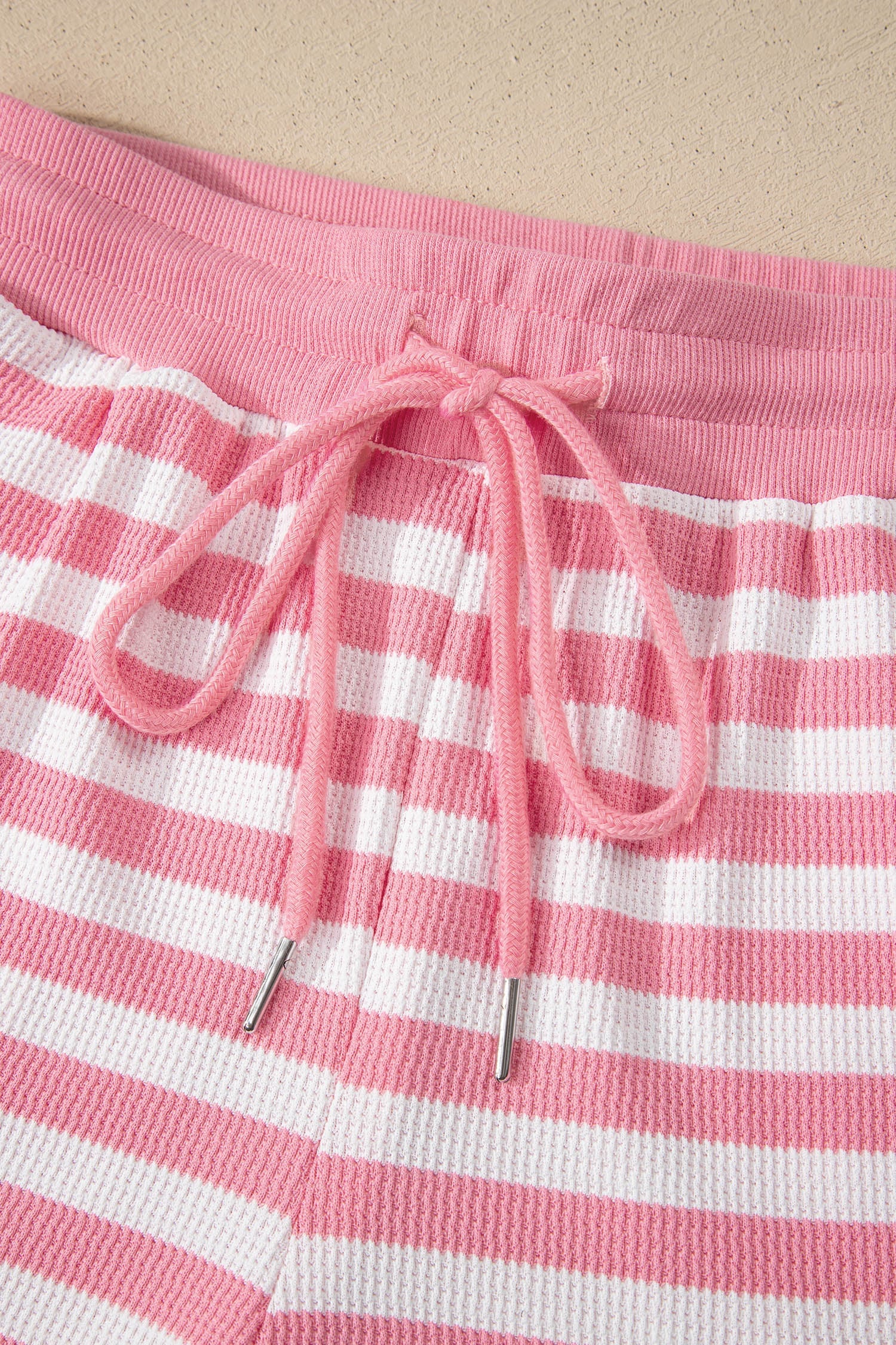 Pink Stripe Puff Short Sleeve T Shirt Matching Shorts Set