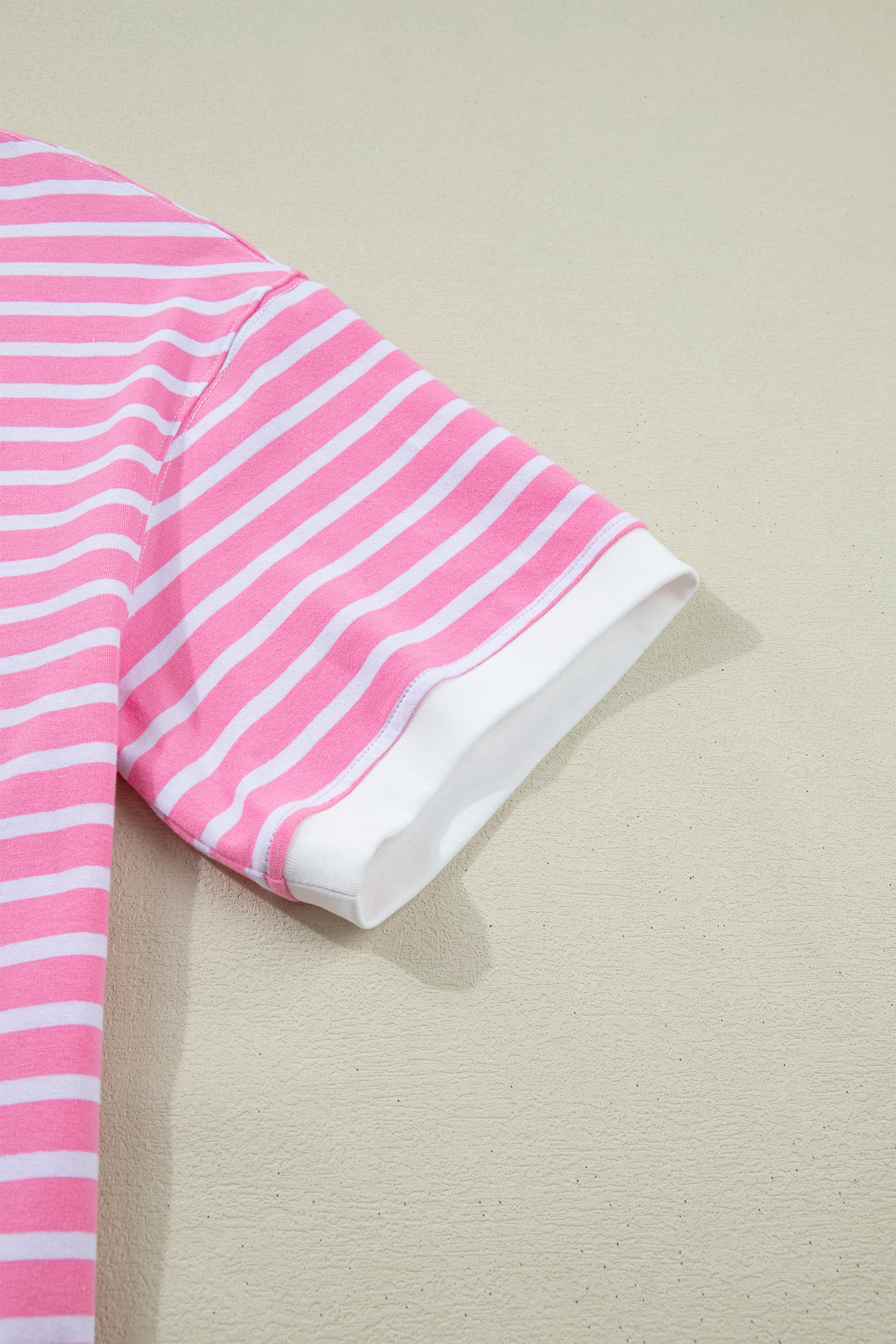 Pink Stripe Round Neck Drop Shoulder Short Sleeve Loose Top