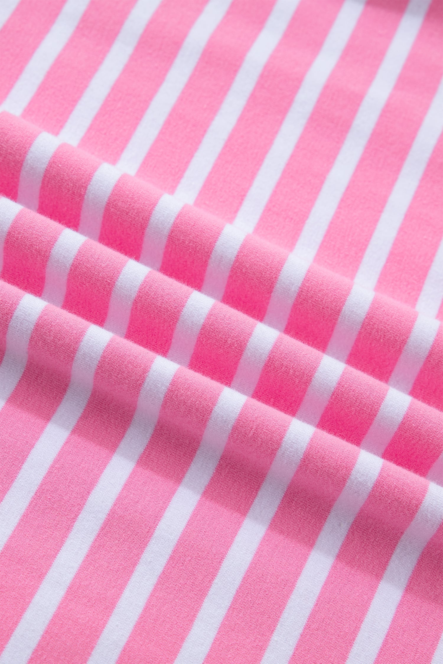 Pink Stripe Round Neck Drop Shoulder Short Sleeve Loose Top