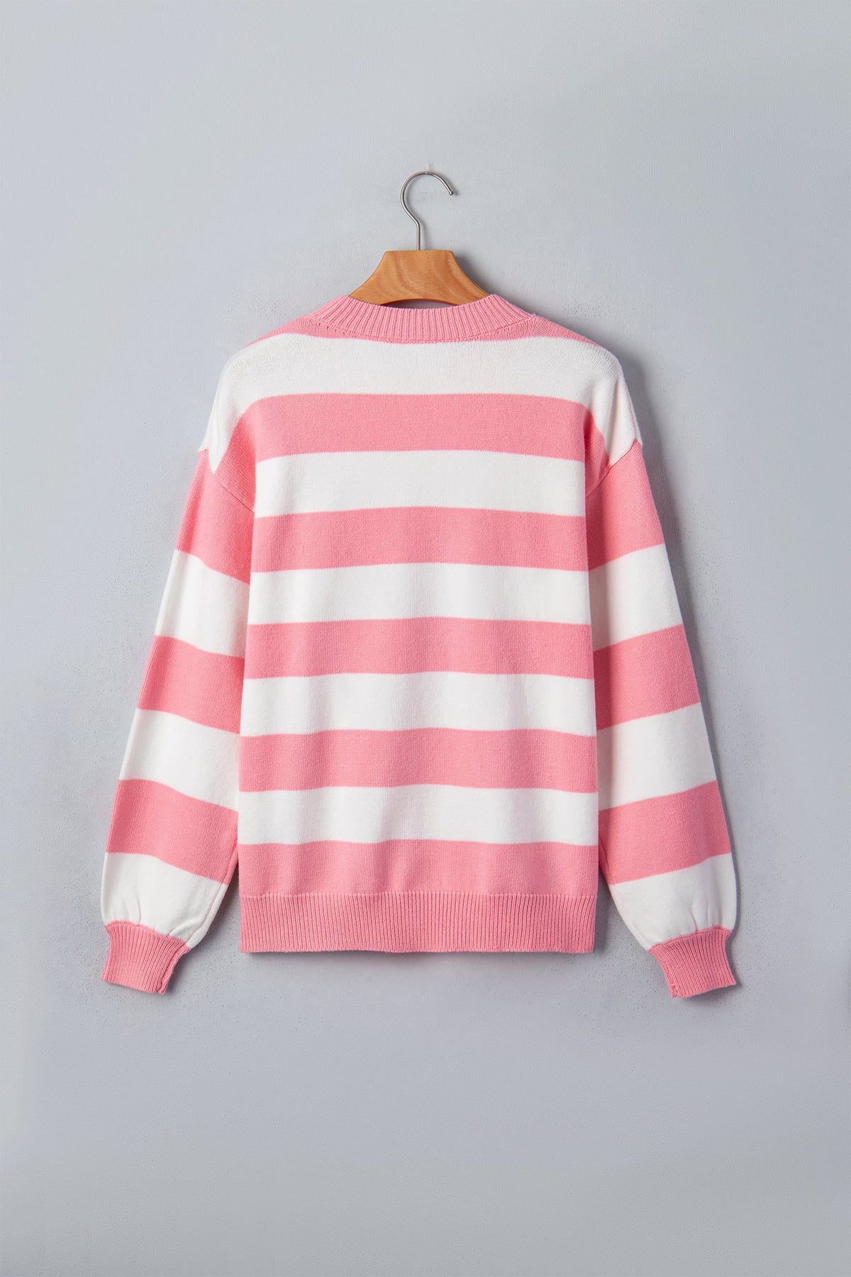 Pink Stripe Santa Baby Embroidered Christmas Slogan Drop Shoulder Pullover Sweater