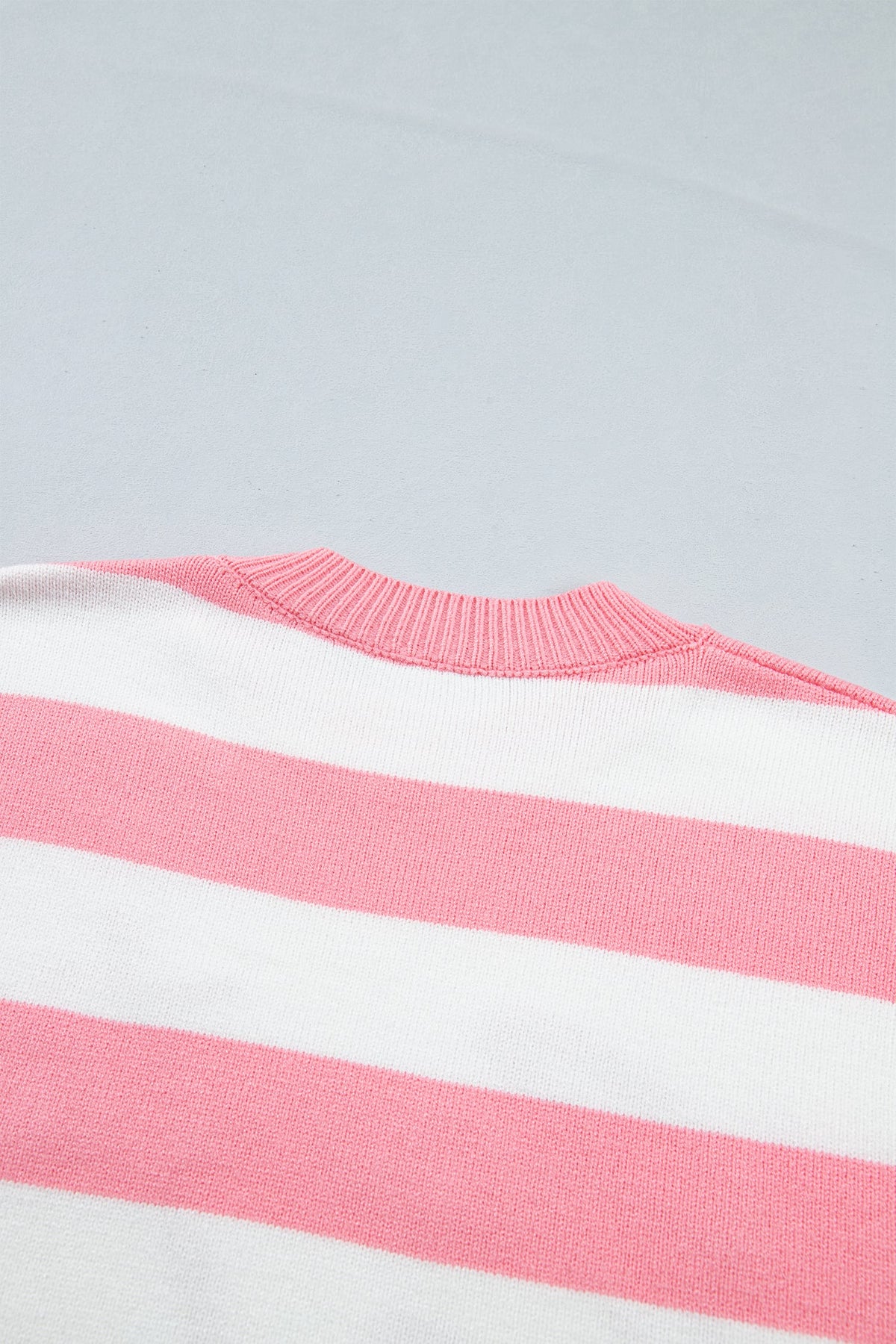 Pink Stripe Santa Baby Embroidered Christmas Slogan Drop Shoulder Pullover Sweater