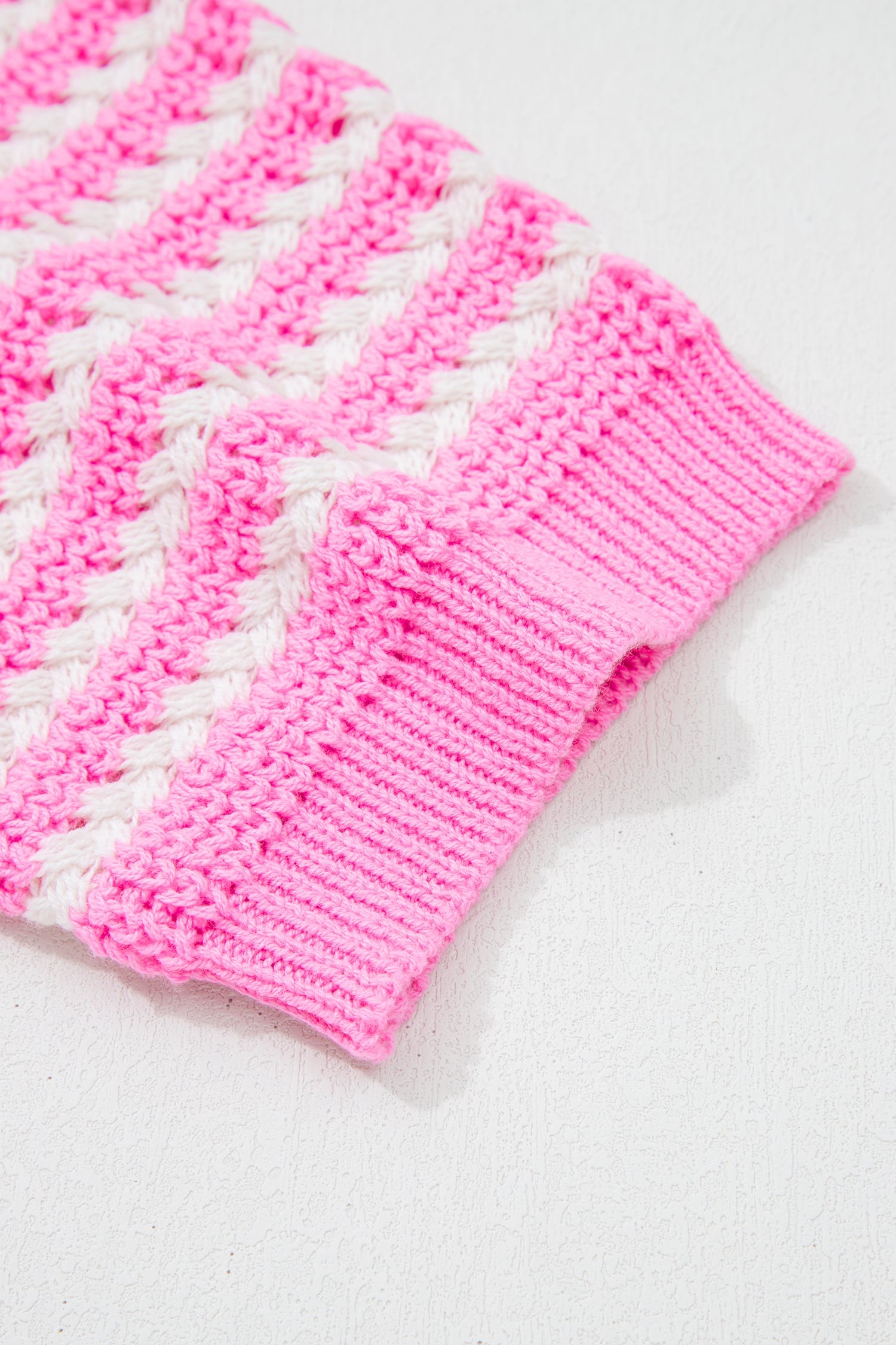 Pink Stripe Short Sleeve Knit V Neck Bow Knot Sweater