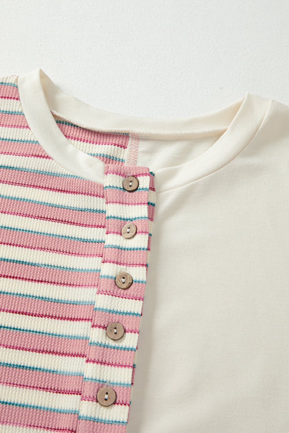 Pink Stripe Stitched Detail Color Block Patchwork Oversized Pullover Top