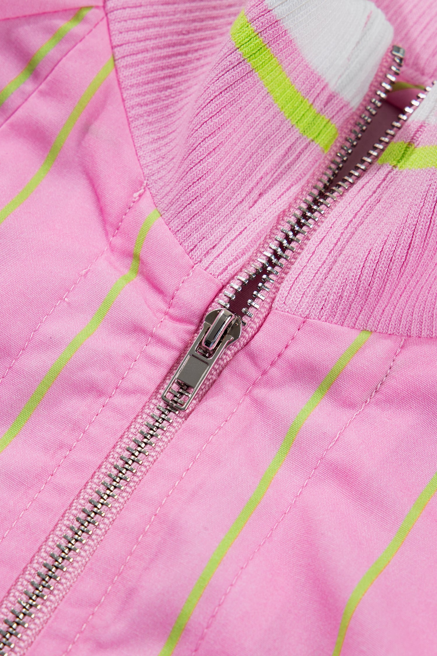 Pink Stripe Striped V-Neck Half Sleeve Zipper Ribbed Cuff Casual Shift Blouse