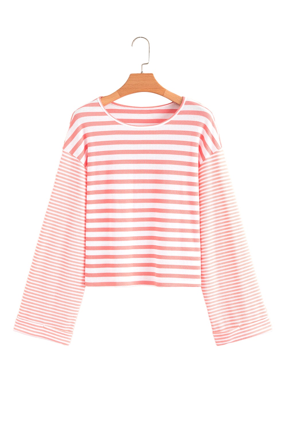 Pink Stripe Textured Contrast Dropped Long Sleeve Top
