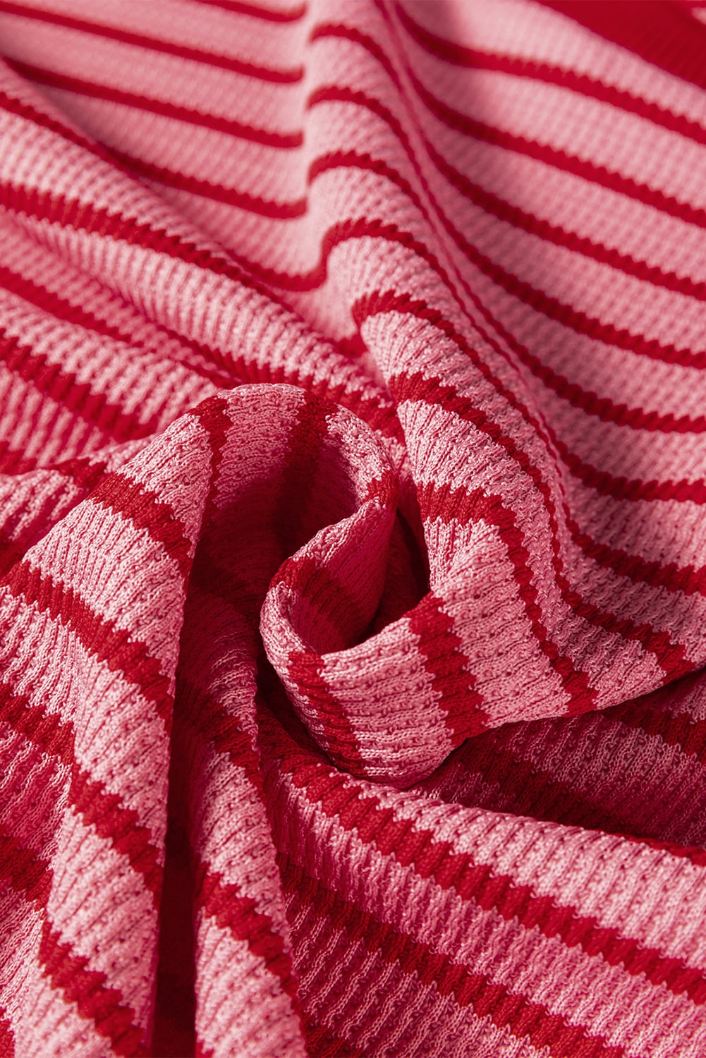 Pink Stripe Textured Round Neck Drop Shoulder Long Sleeve T Shirt